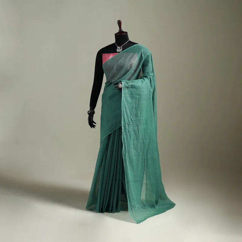 Green - Nazaakat Kota Doria Cotton Plain Saree with Blouse & Jewellery Set 121 made by Itokri
