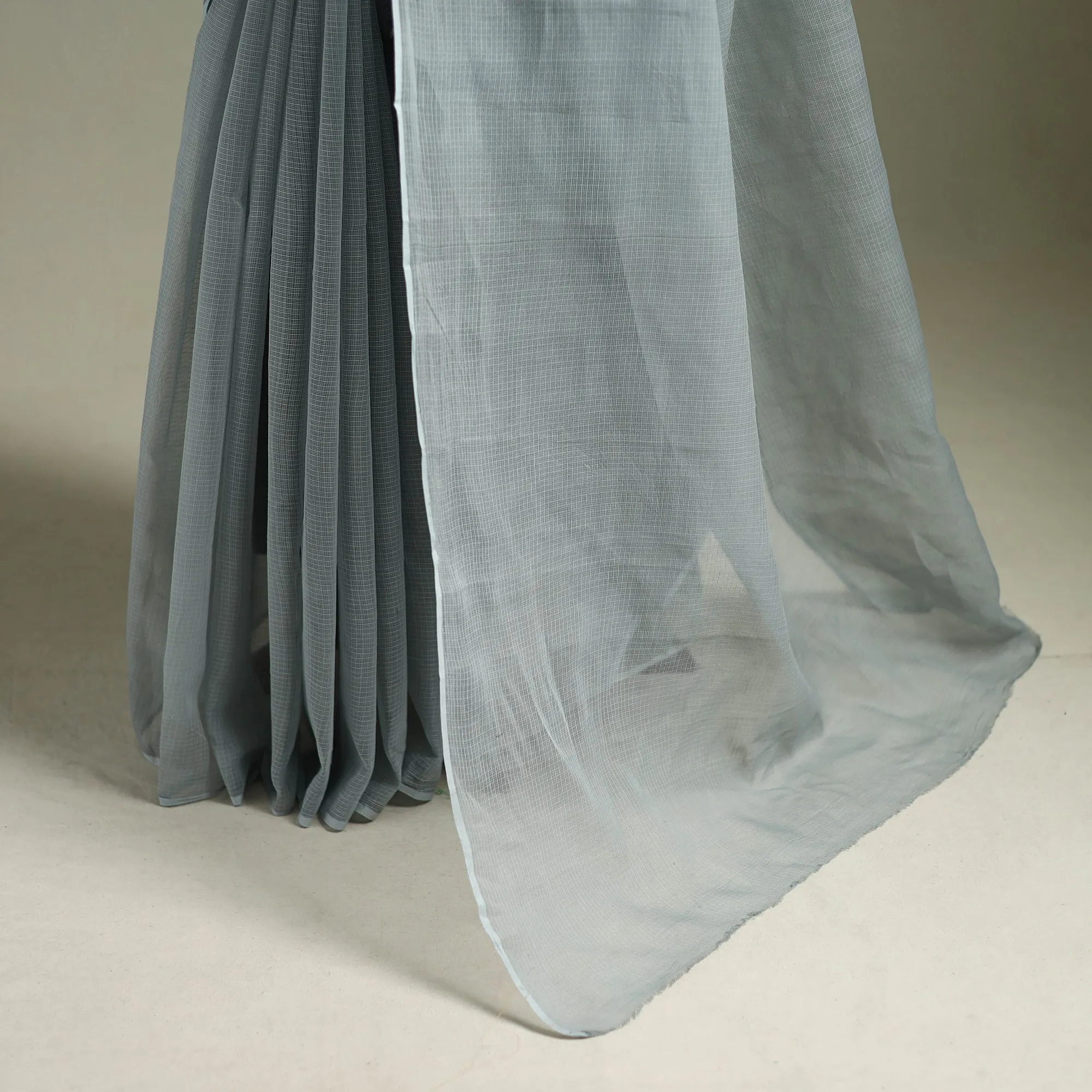 Grey - Nazaakat Kota Doria Cotton Plain Saree with Blouse & Jewellery Set 191 sold by Itokri product image thumbnail 4