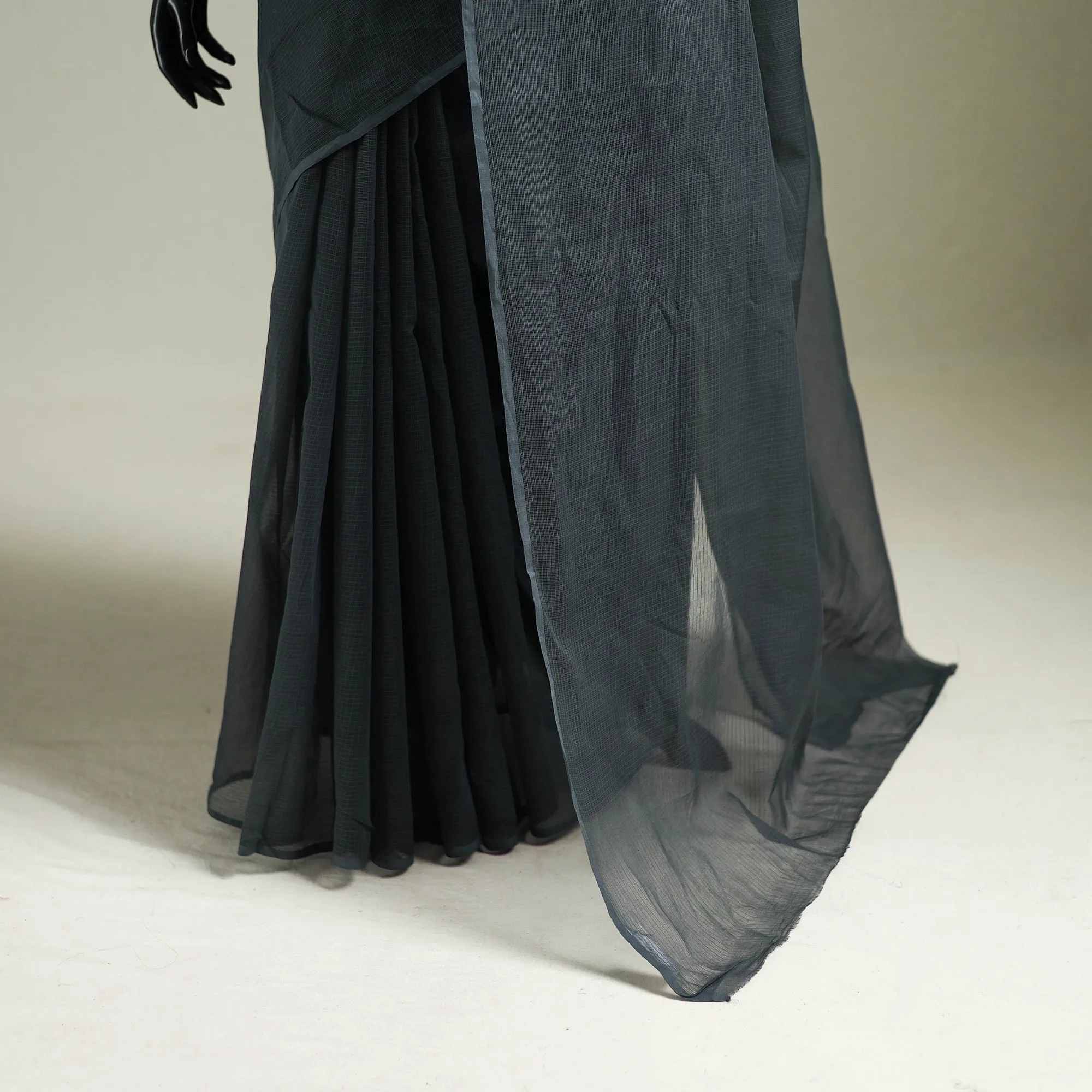 Grey - Nazaakat Kota Doria Cotton Plain Saree with Blouse & Jewellery Set 118 sold by Itokri product image thumbnail 4