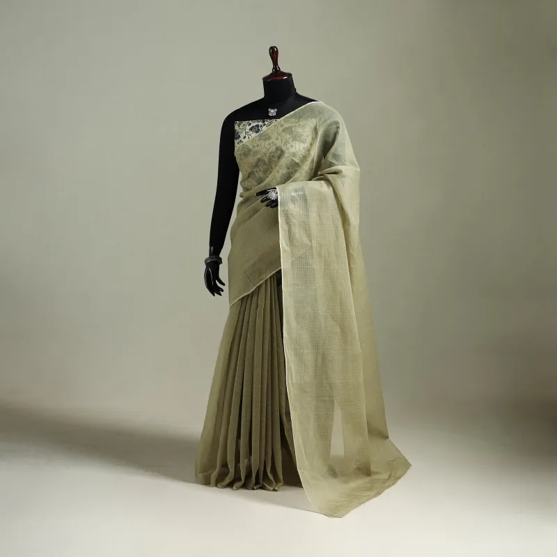 Green - Nazaakat Kota Doria Cotton Plain Saree with Blouse & Jewellery Set 168 made by Itokri