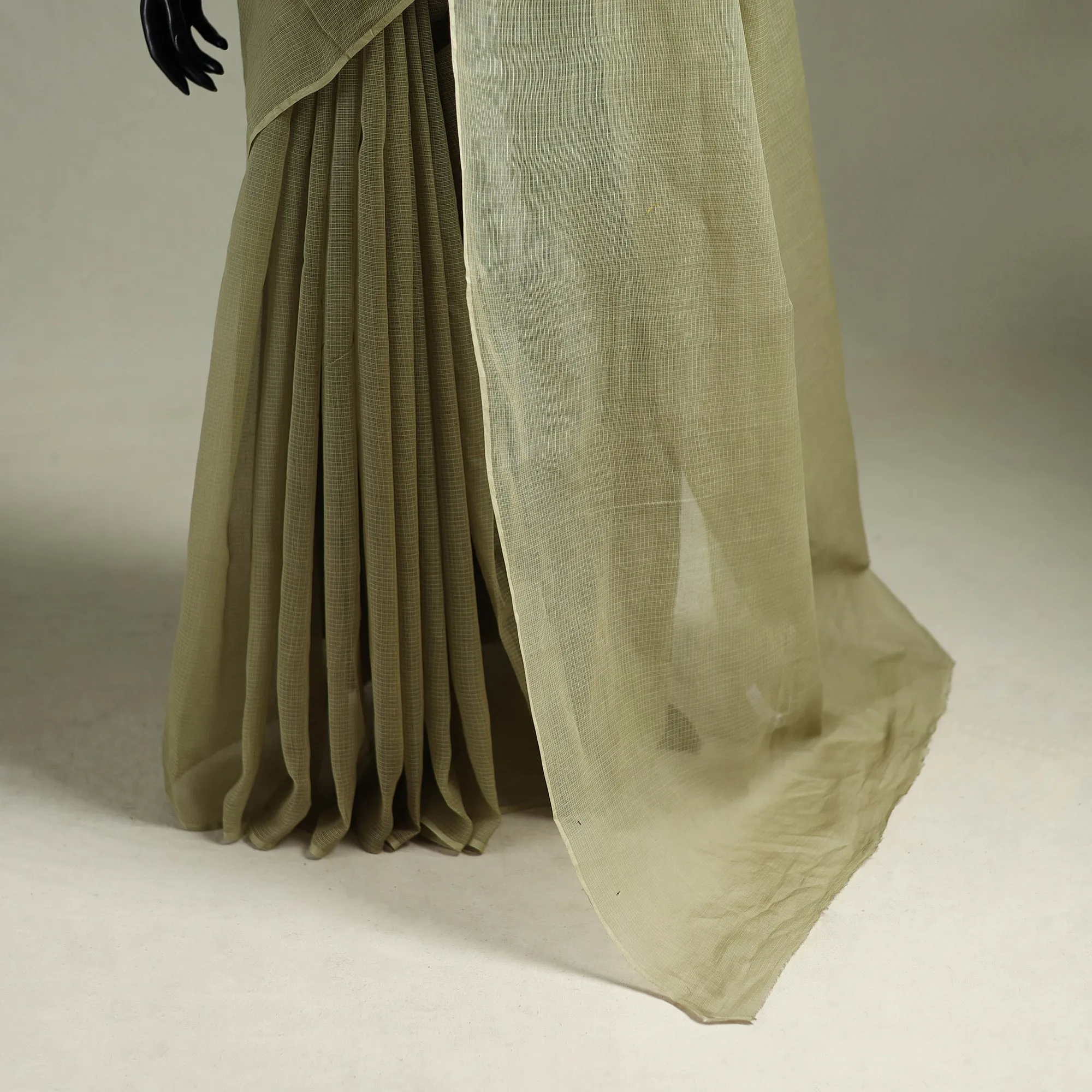 Green - Nazaakat Kota Doria Cotton Plain Saree with Blouse & Jewellery Set 168 sold by Itokri product image thumbnail 4