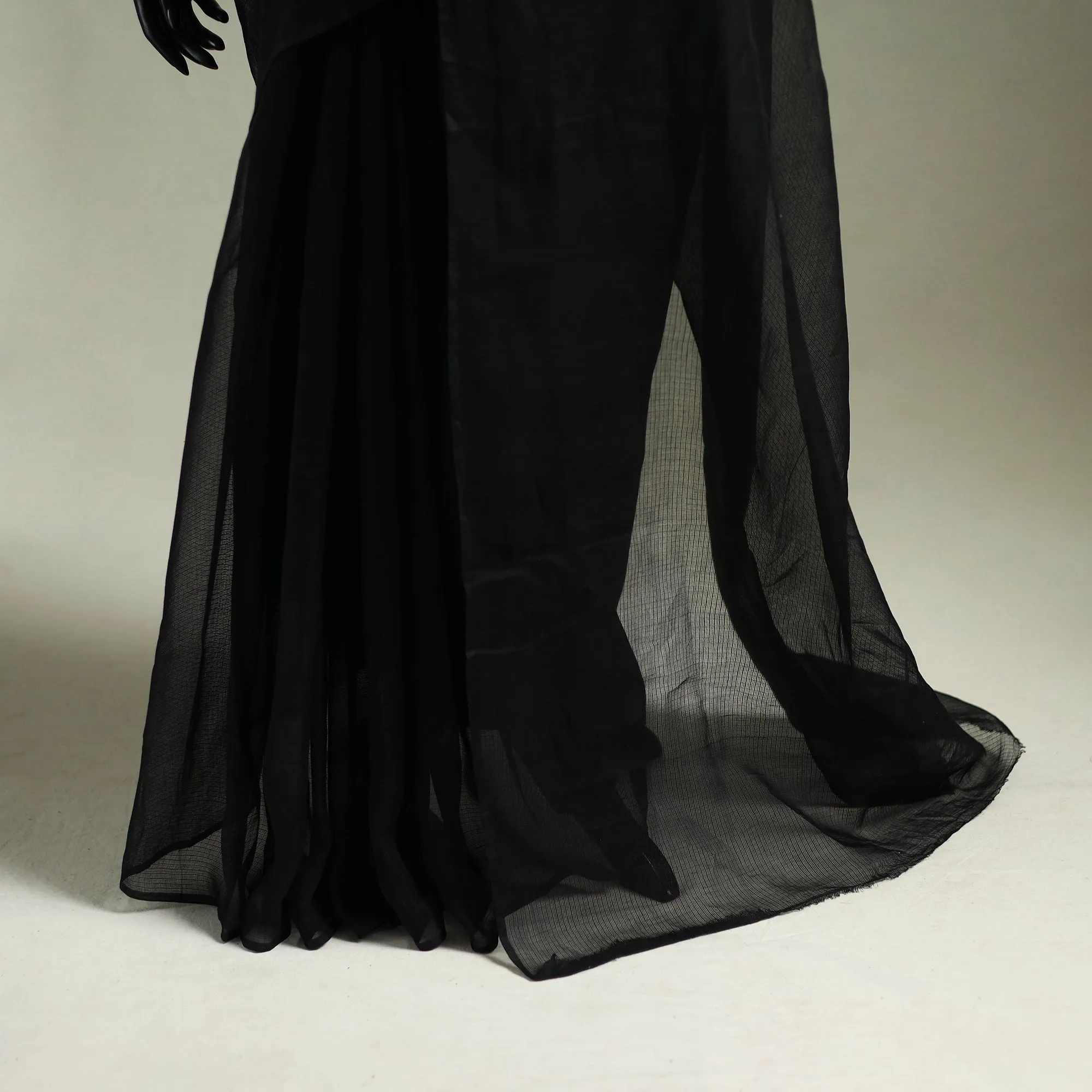 Black - Nazaakat Kota Doria Cotton Plain Saree with Blouse & Jewellery Set 10 sold by Itokri product image thumbnail 4