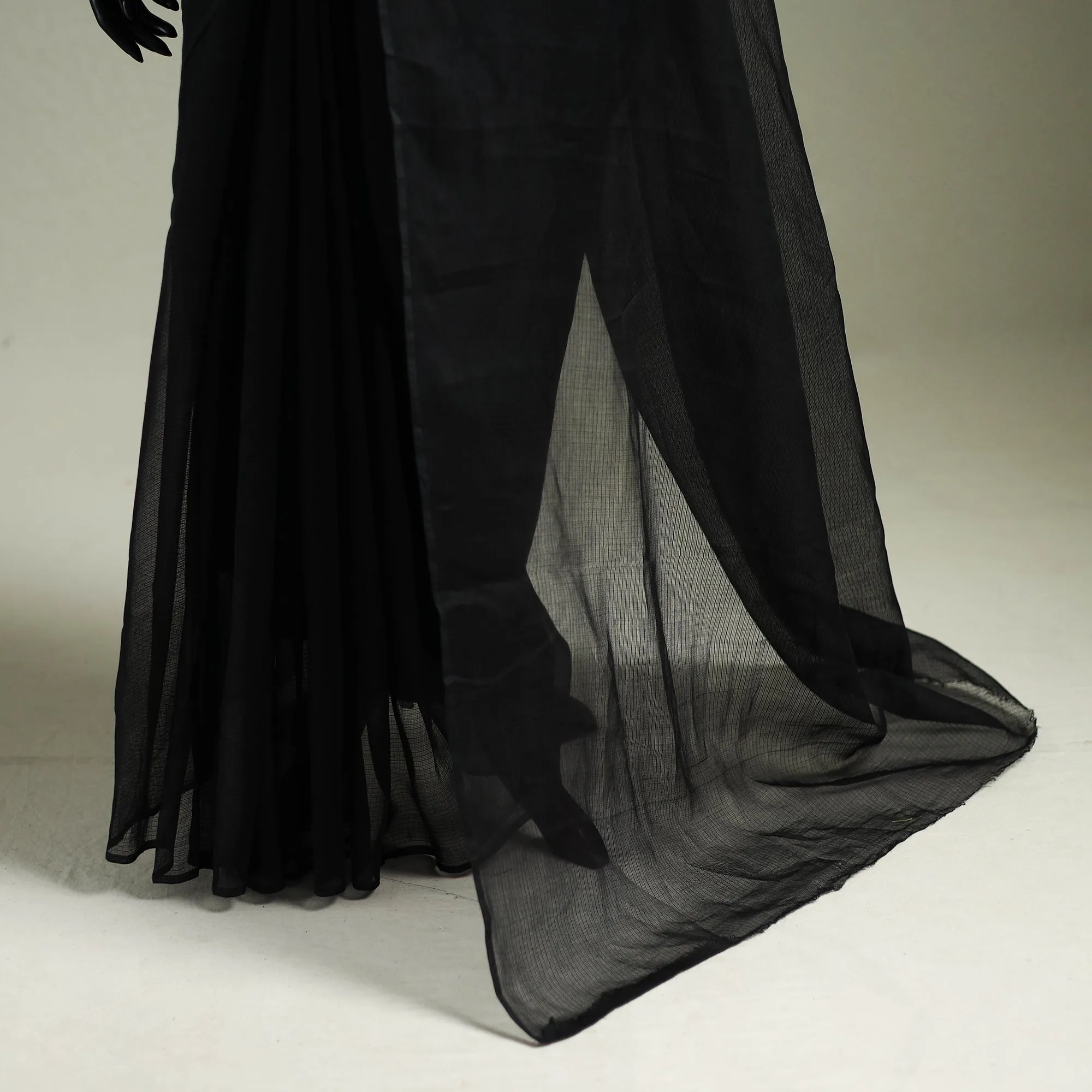 Black - Nazaakat Kota Doria Cotton Plain Saree with Blouse & Jewellery Set 08 sold by Itokri product image thumbnail 4