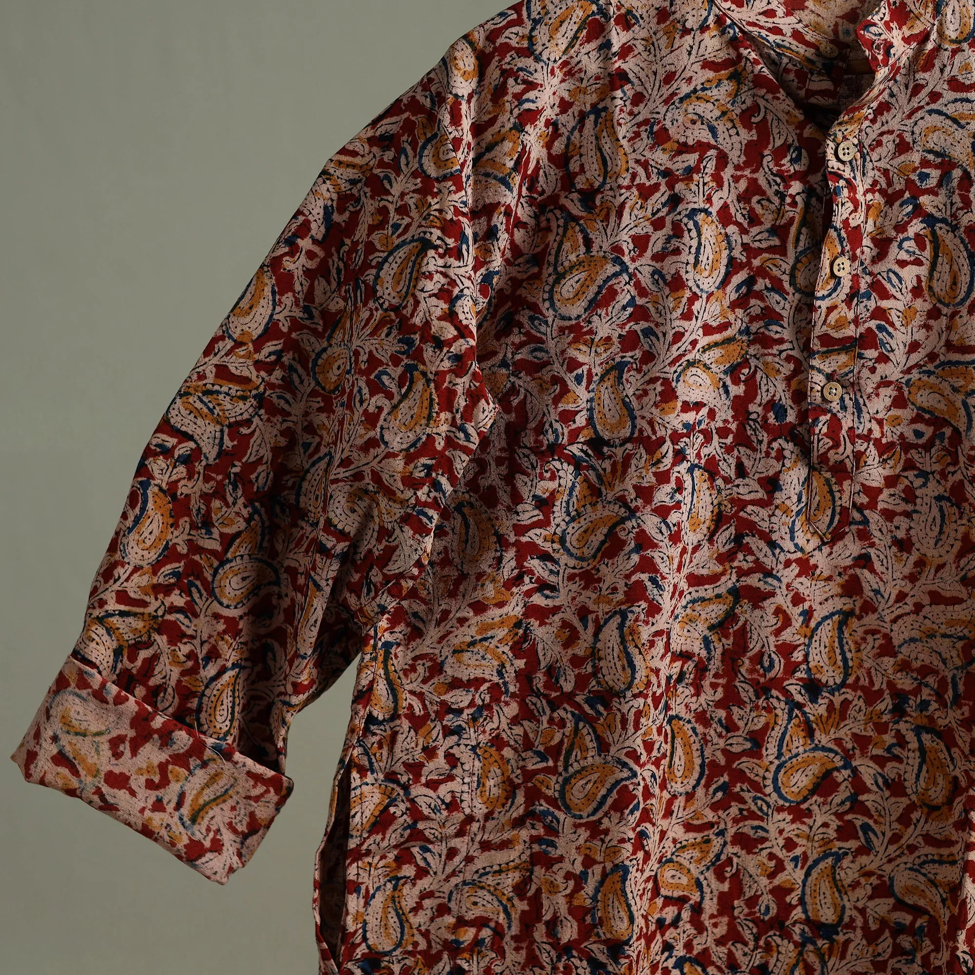 Hand Block Print Natural Dyed Cotton Long Kalamkari Kurta for Men 18 sold by Itokri product image thumbnail 5