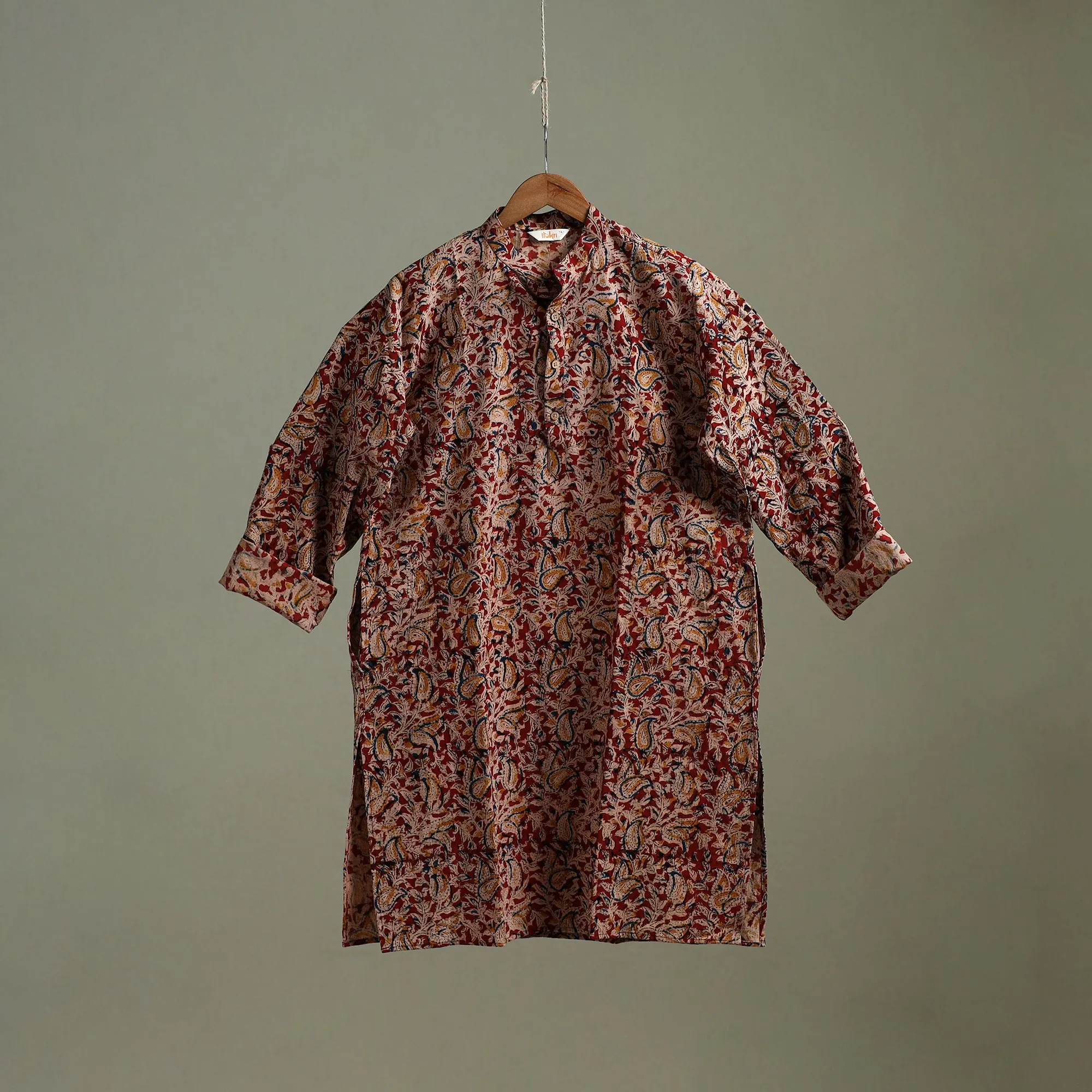 Hand Block Print Natural Dyed Cotton Long Kalamkari Kurta for Men 18 sold by Itokri product image thumbnail 2