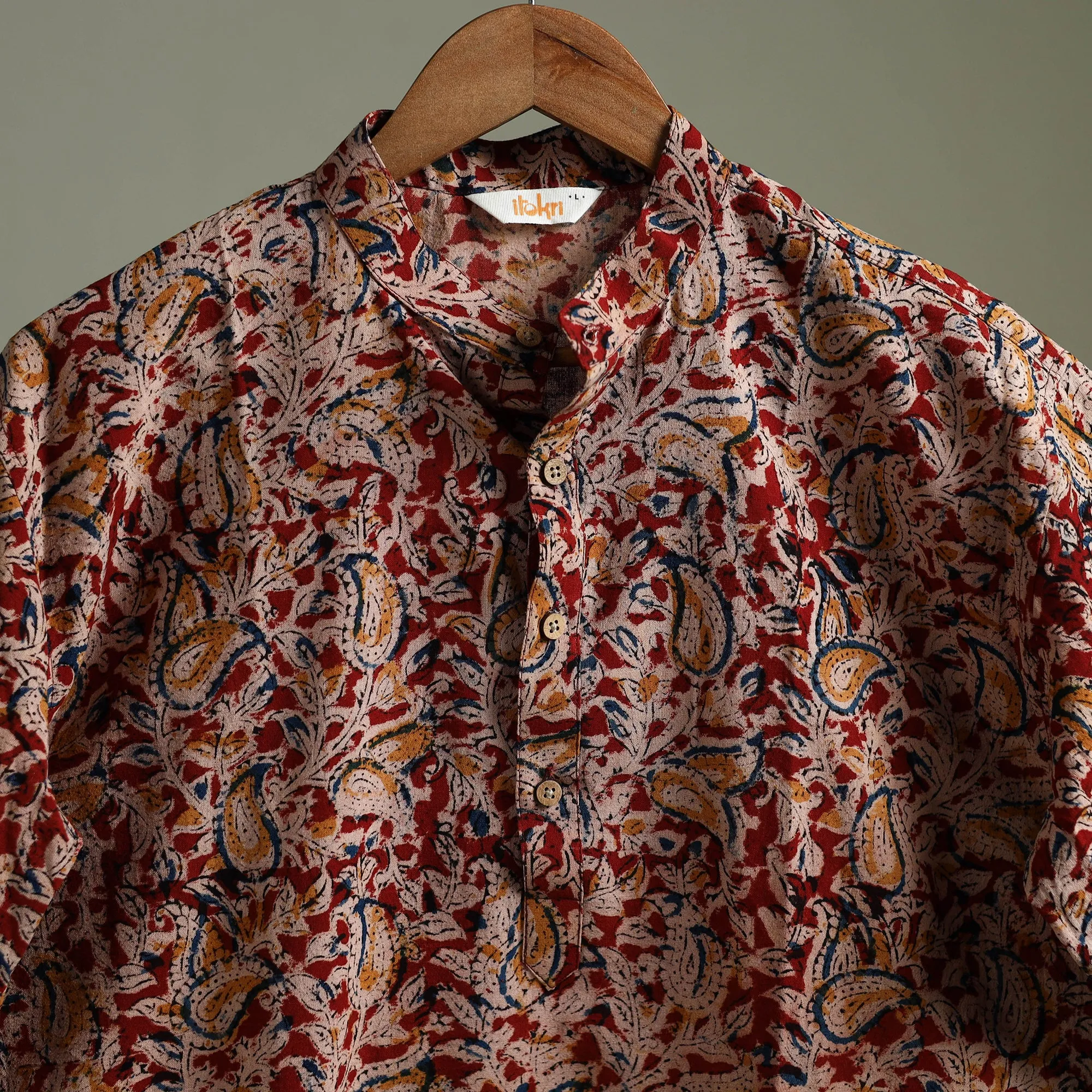 Hand Block Print Natural Dyed Cotton Long Kalamkari Kurta for Men 18 sold by Itokri product image thumbnail 3