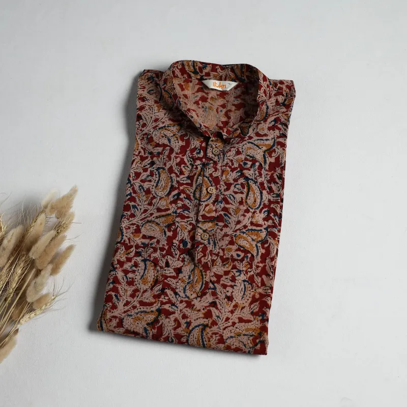 Hand Block Print Natural Dyed Cotton Long Kalamkari Kurta for Men 18 made by Itokri