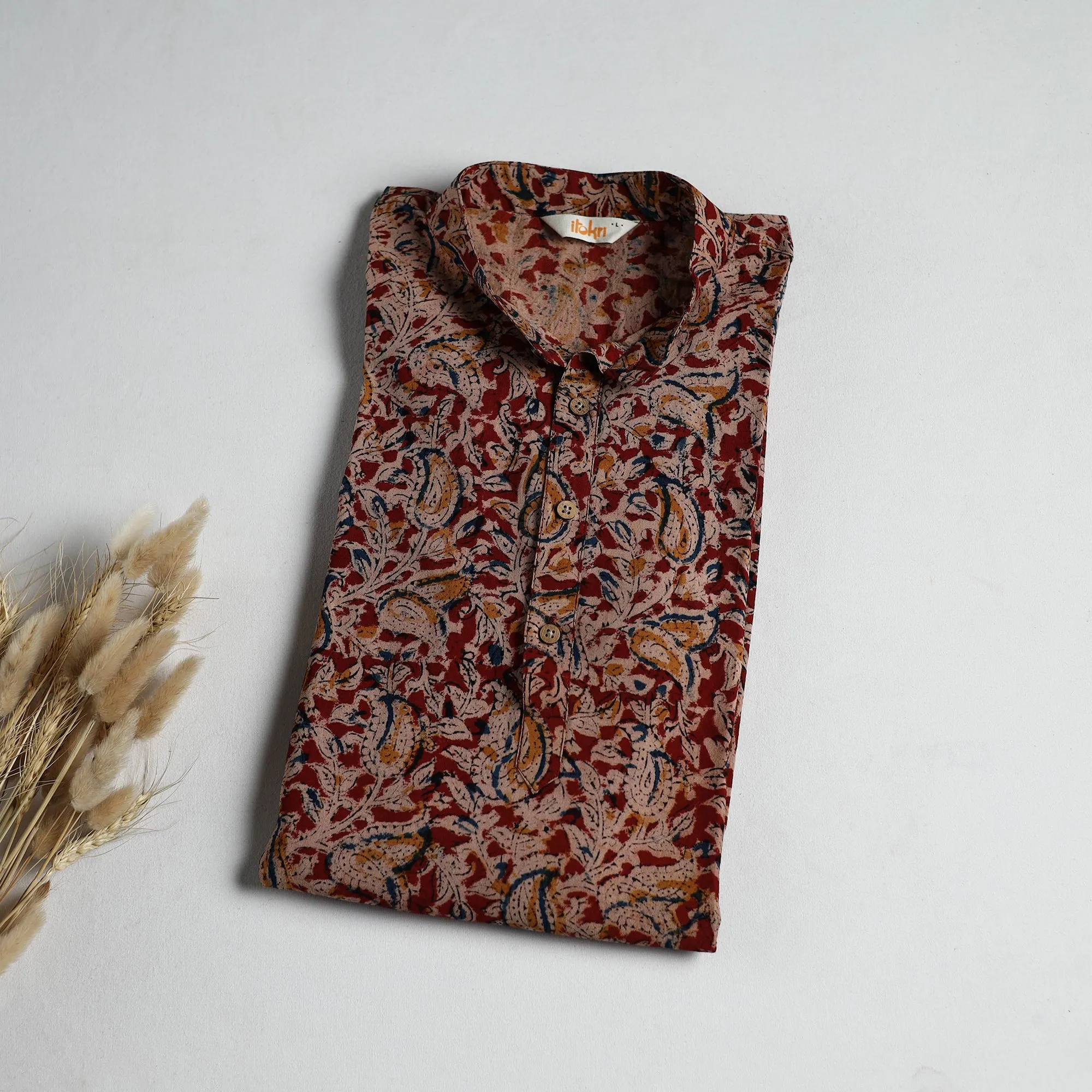 Hand Block Print Natural Dyed Cotton Long Kalamkari Kurta for Men 18 sold by Itokri