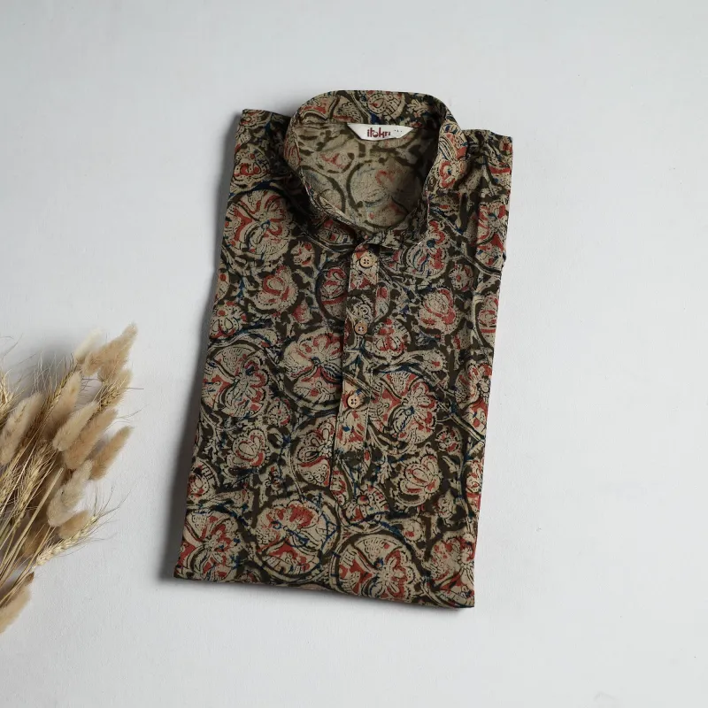 Hand Block Print Natural Dyed Cotton Long Kalamkari Kurta for Men 17 made by Itokri