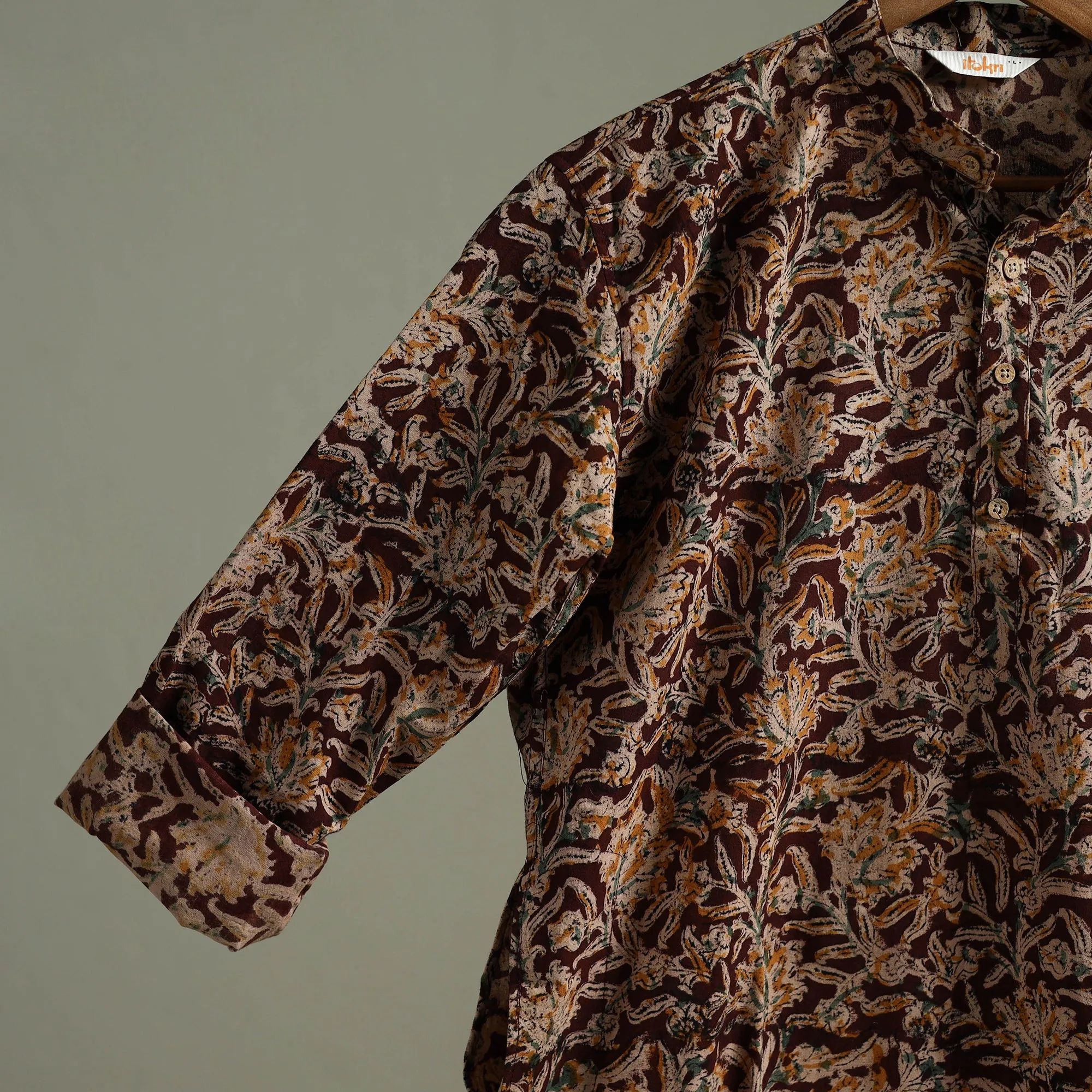 Hand Block Print Natural Dyed Cotton Long Kalamkari Kurta for Men 15 sold by Itokri product image thumbnail 5