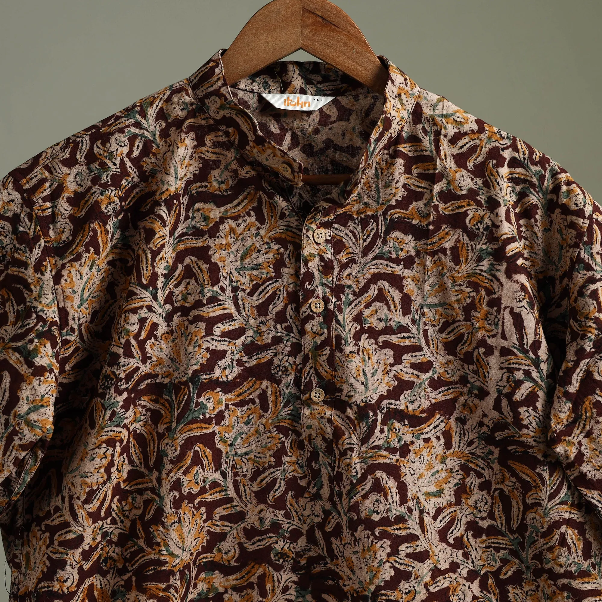 Hand Block Print Natural Dyed Cotton Long Kalamkari Kurta for Men 15 sold by Itokri product image thumbnail 3
