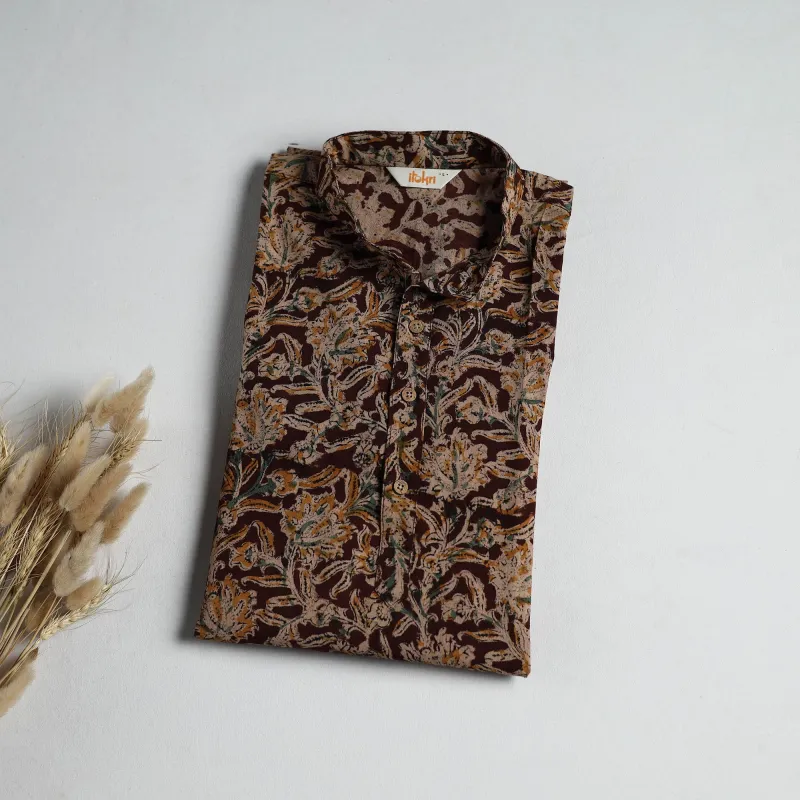 Hand Block Print Natural Dyed Cotton Long Kalamkari Kurta for Men 15 made by Itokri