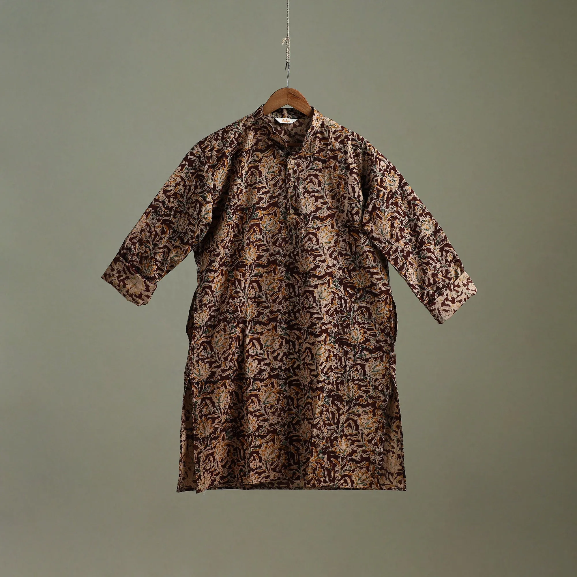 Hand Block Print Natural Dyed Cotton Long Kalamkari Kurta for Men 15 sold by Itokri product image thumbnail 2