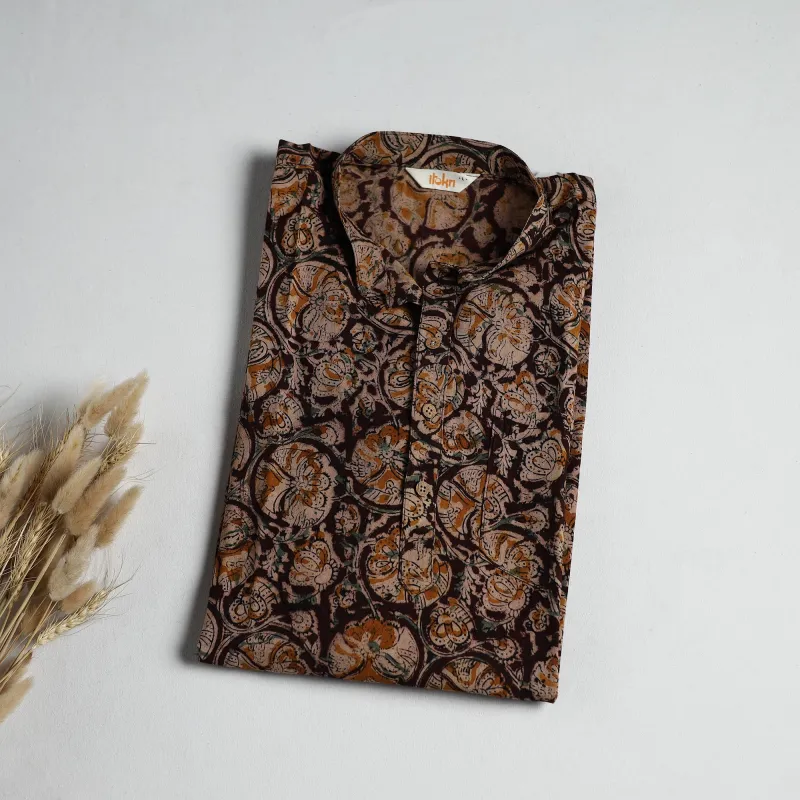 Hand Block Print Natural Dyed Cotton Short Kalamkari Kurta for Men 10 made by Itokri