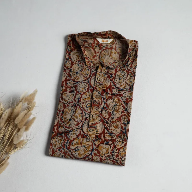 Hand Block Print Natural Dyed Cotton Short Kalamkari Kurta for Men 09 made by Itokri