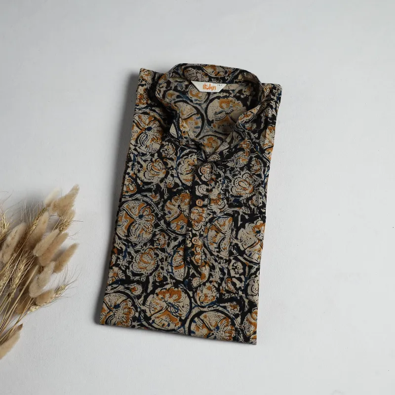 Hand Block Print Natural Dyed Cotton Short Kalamkari Kurta for Men 06 made by Itokri