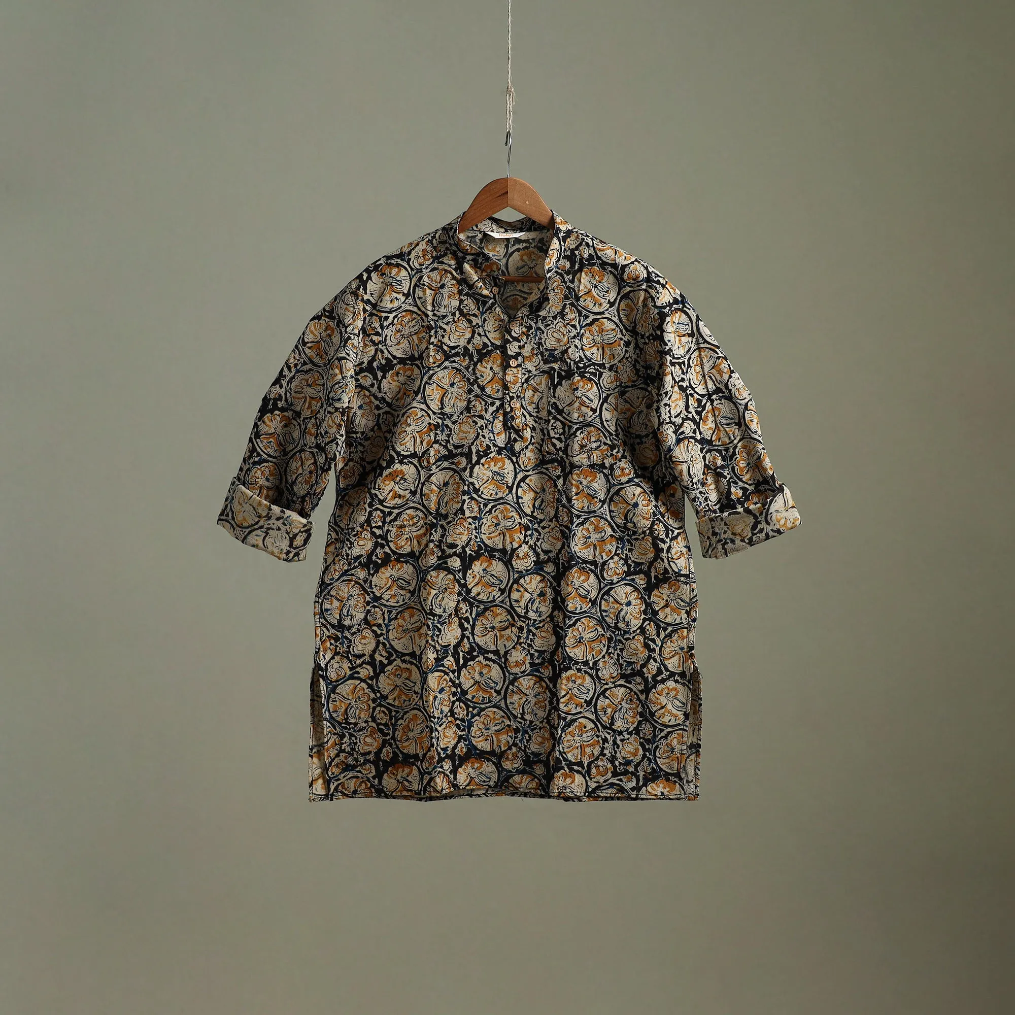 Hand Block Print Natural Dyed Cotton Short Kalamkari Kurta for Men 06 sold by Itokri product image thumbnail 2