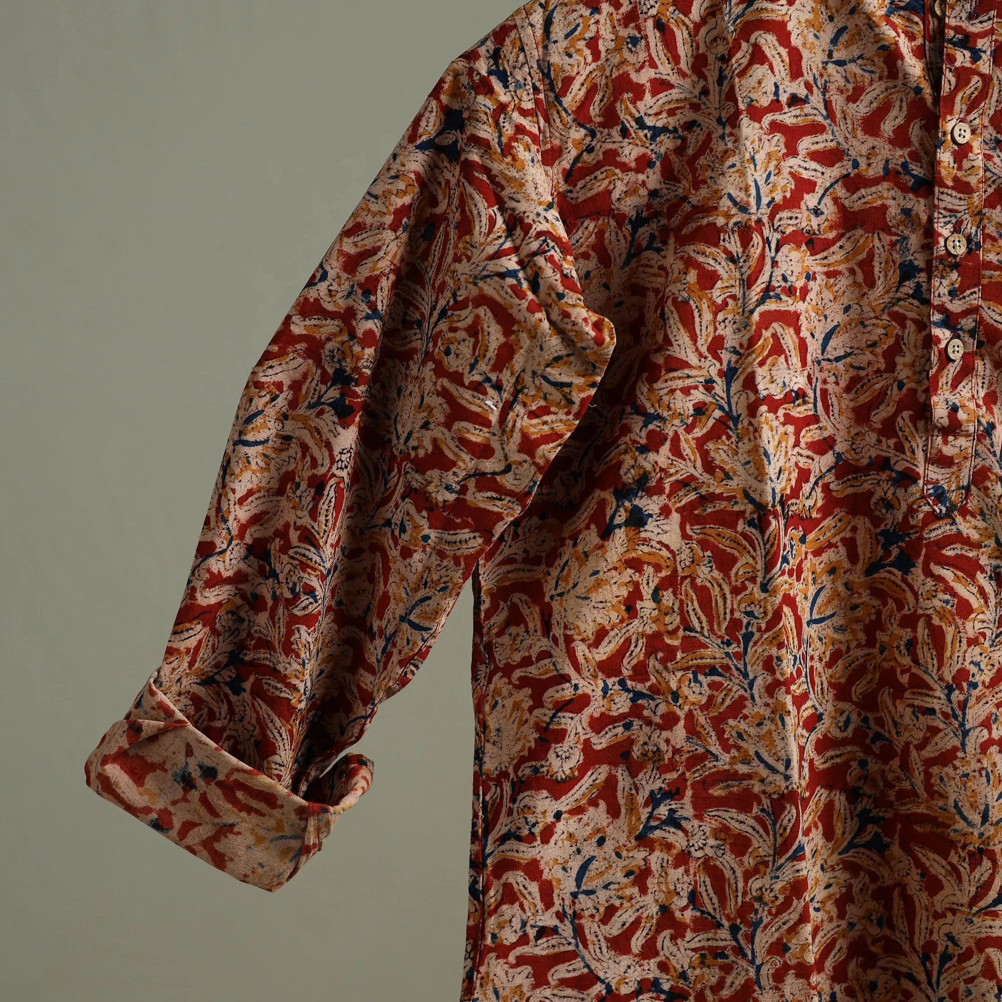 Hand Block Print Natural Dyed Cotton Short Kalamkari Kurta for Men 05 sold by Itokri product image thumbnail 5