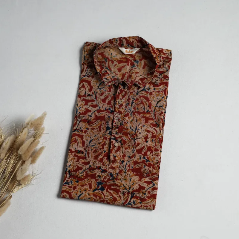 Hand Block Print Natural Dyed Cotton Short Kalamkari Kurta for Men 05 made by Itokri