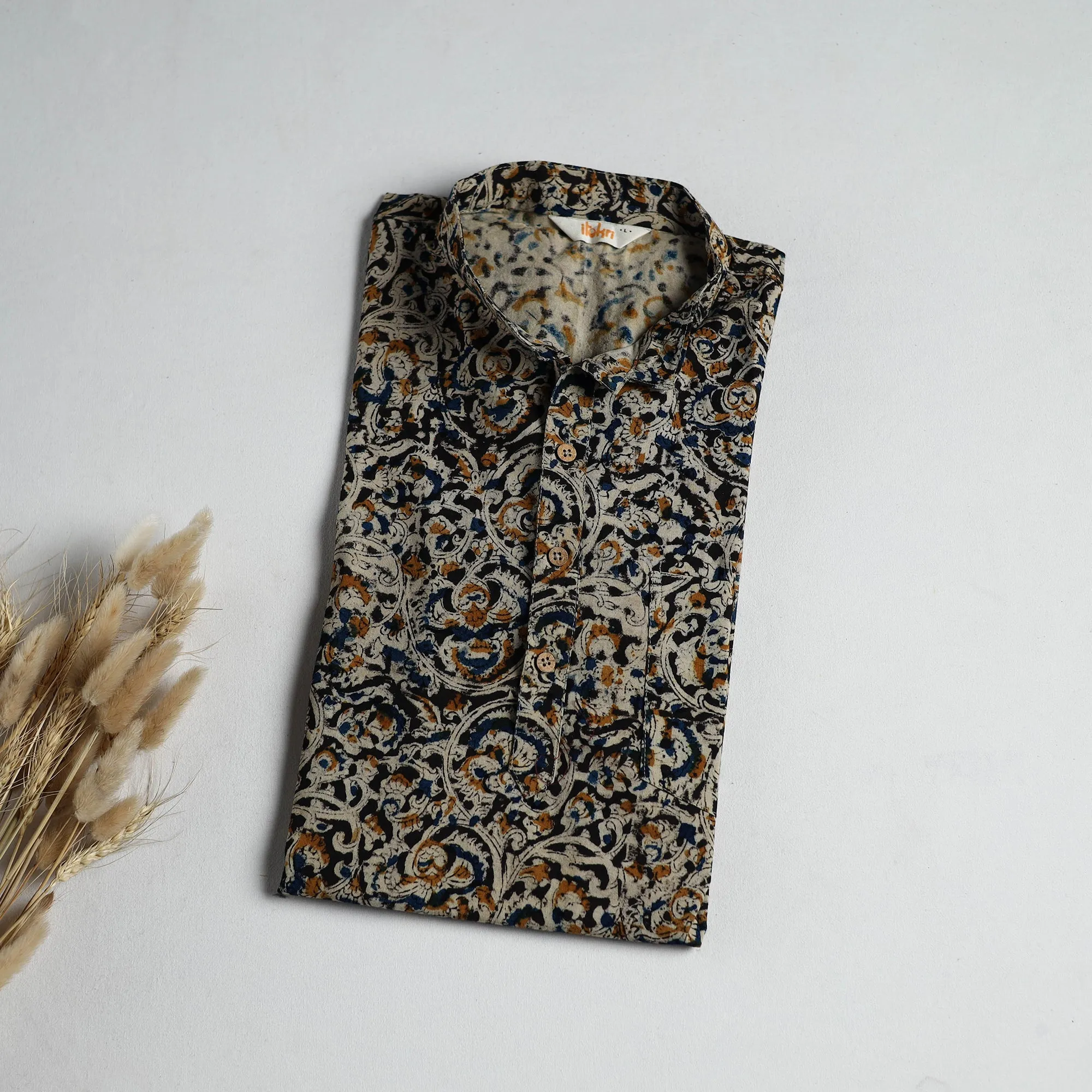 Hand Block Print Natural Dyed Cotton Short Kalamkari Kurta for Men 04 sold by Itokri