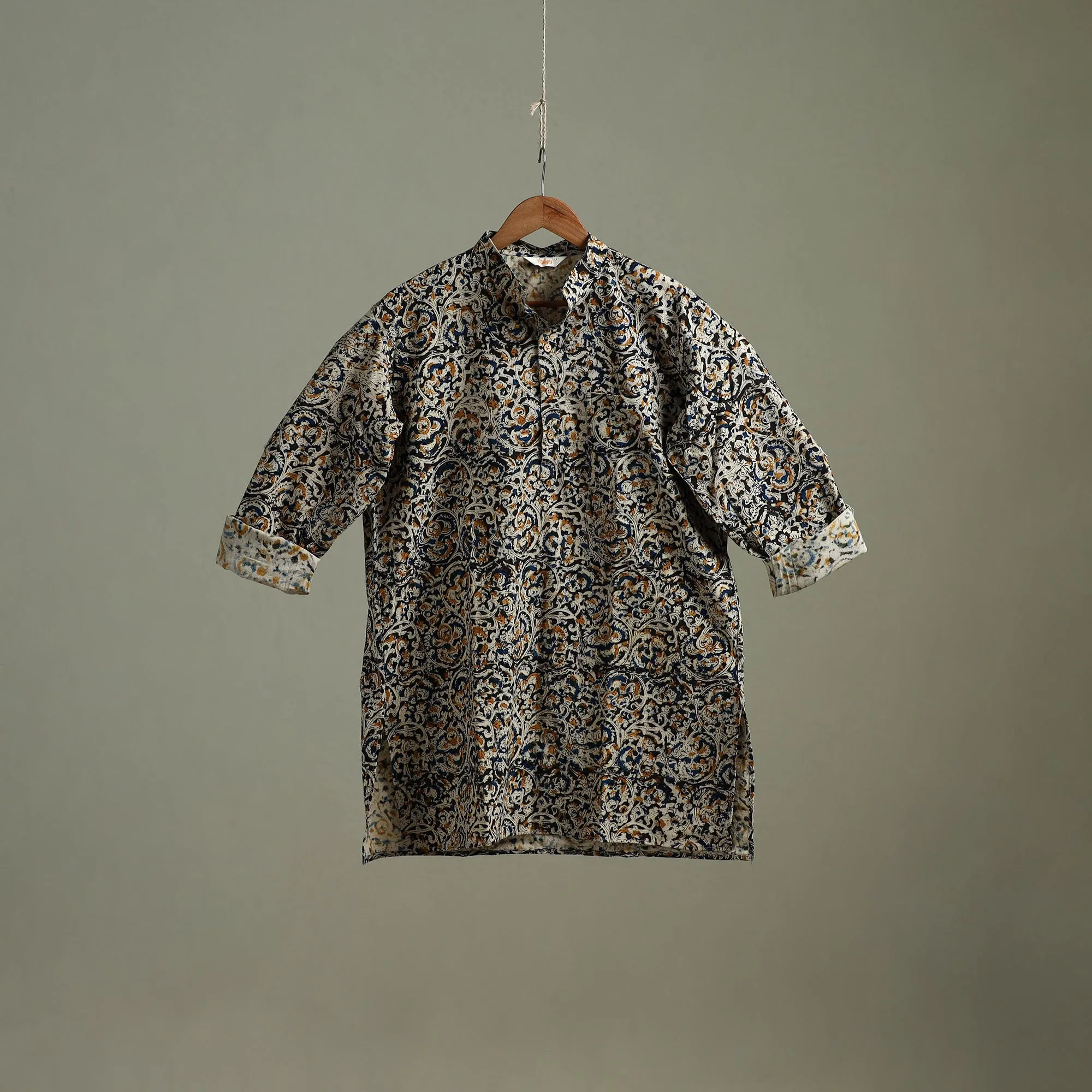 Hand Block Print Natural Dyed Cotton Short Kalamkari Kurta for Men 04 sold by Itokri product image thumbnail 2