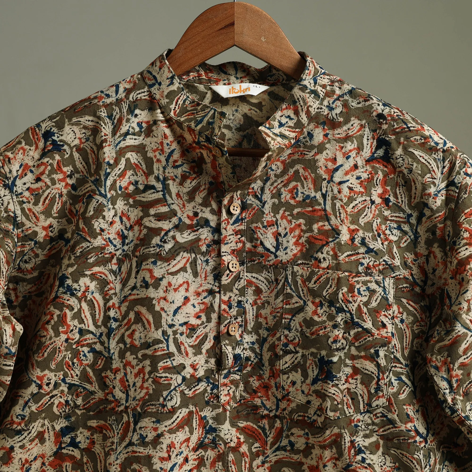 Hand Block Print Natural Dyed Cotton Short Kalamkari Kurta for Men 01 sold by Itokri product image thumbnail 3