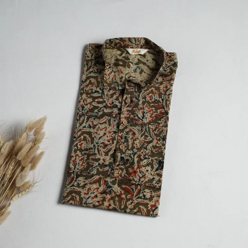 Hand Block Print Natural Dyed Cotton Short Kalamkari Kurta for Men 01 made by Itokri