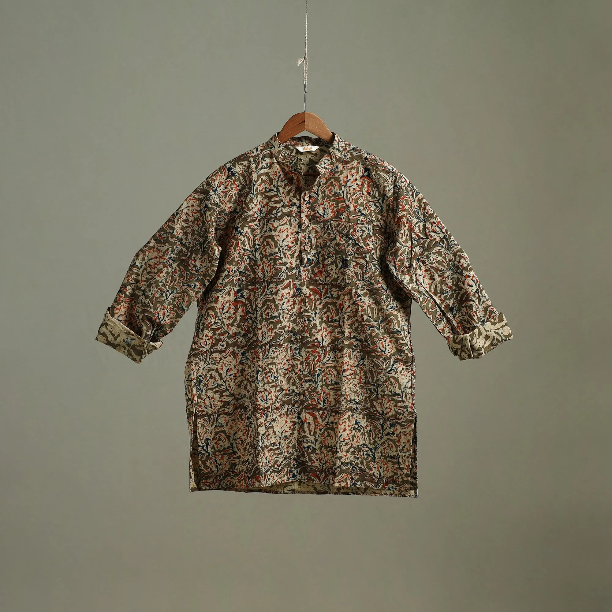 Hand Block Print Natural Dyed Cotton Short Kalamkari Kurta for Men 01 sold by Itokri product image thumbnail 2