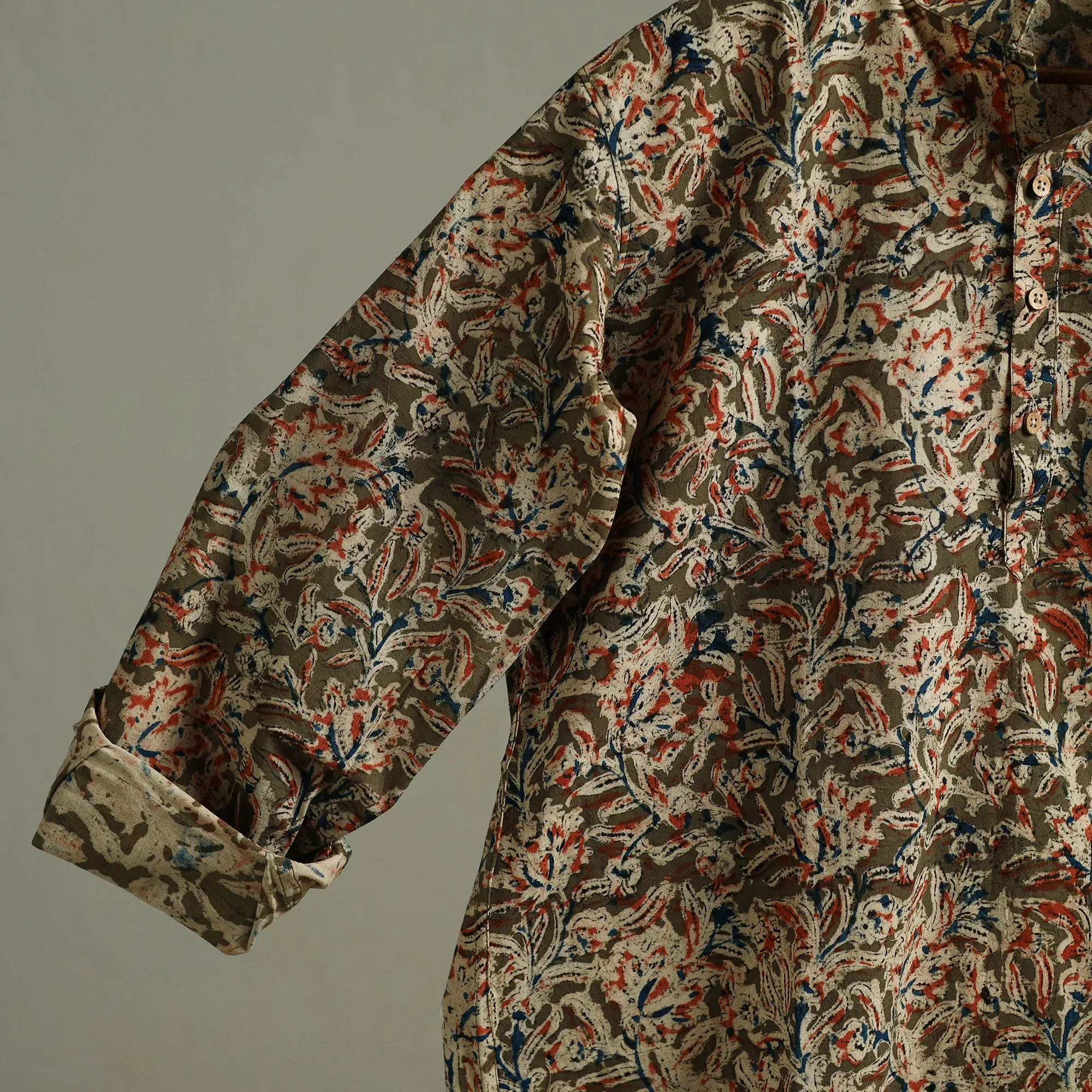 Hand Block Print Natural Dyed Cotton Short Kalamkari Kurta for Men 01 sold by Itokri product image thumbnail 5
