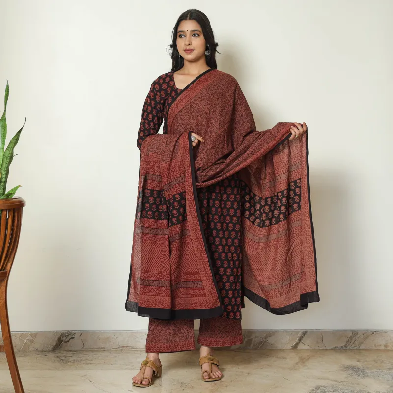 Multicolor - Bagh Block Printed Cotton Kurta with Palazzo & Dupatta Set 09 made by Itokri