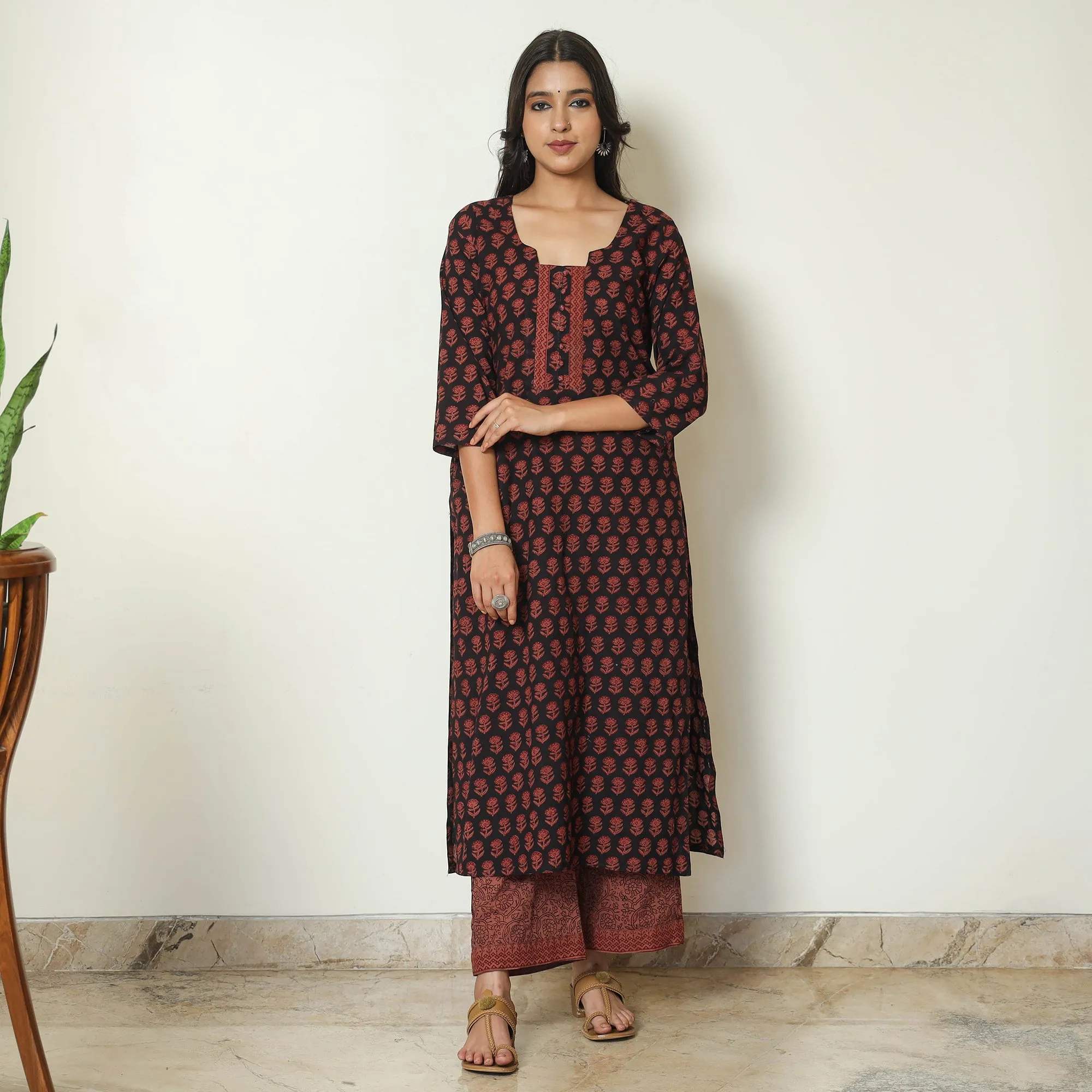 Multicolor - Bagh Block Printed Cotton Kurta with Palazzo & Dupatta Set 09 sold by Itokri product image thumbnail 3