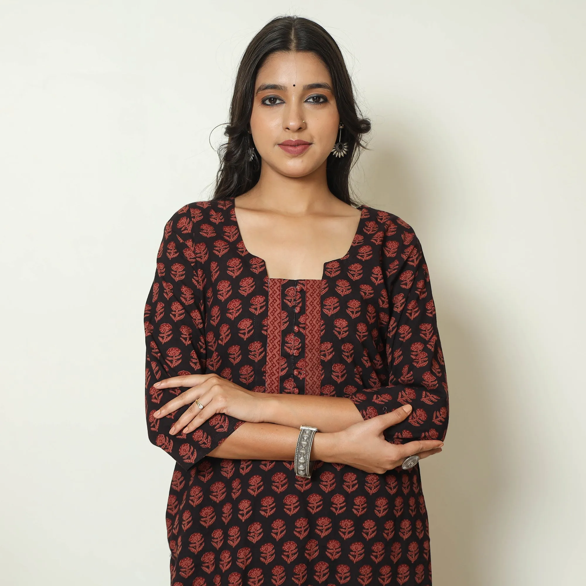 Multicolor - Bagh Block Printed Cotton Kurta with Palazzo & Dupatta Set 09 sold by Itokri product image thumbnail 4