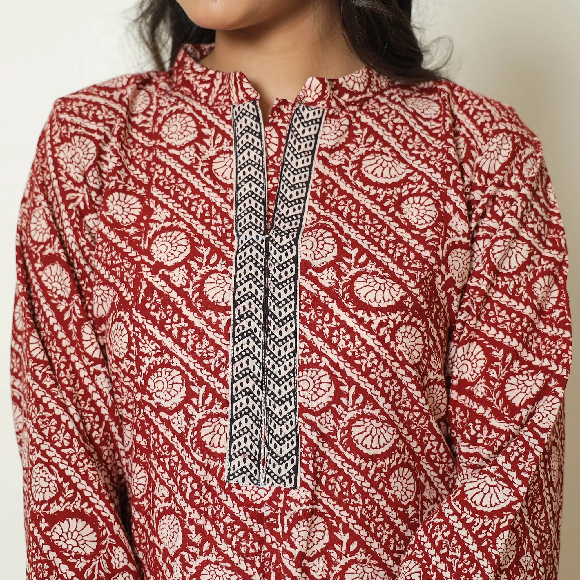 Red - Bagh Block Printed Cotton Kurta with Palazzo & Dupatta Set 14 sold by Itokri product image thumbnail 5