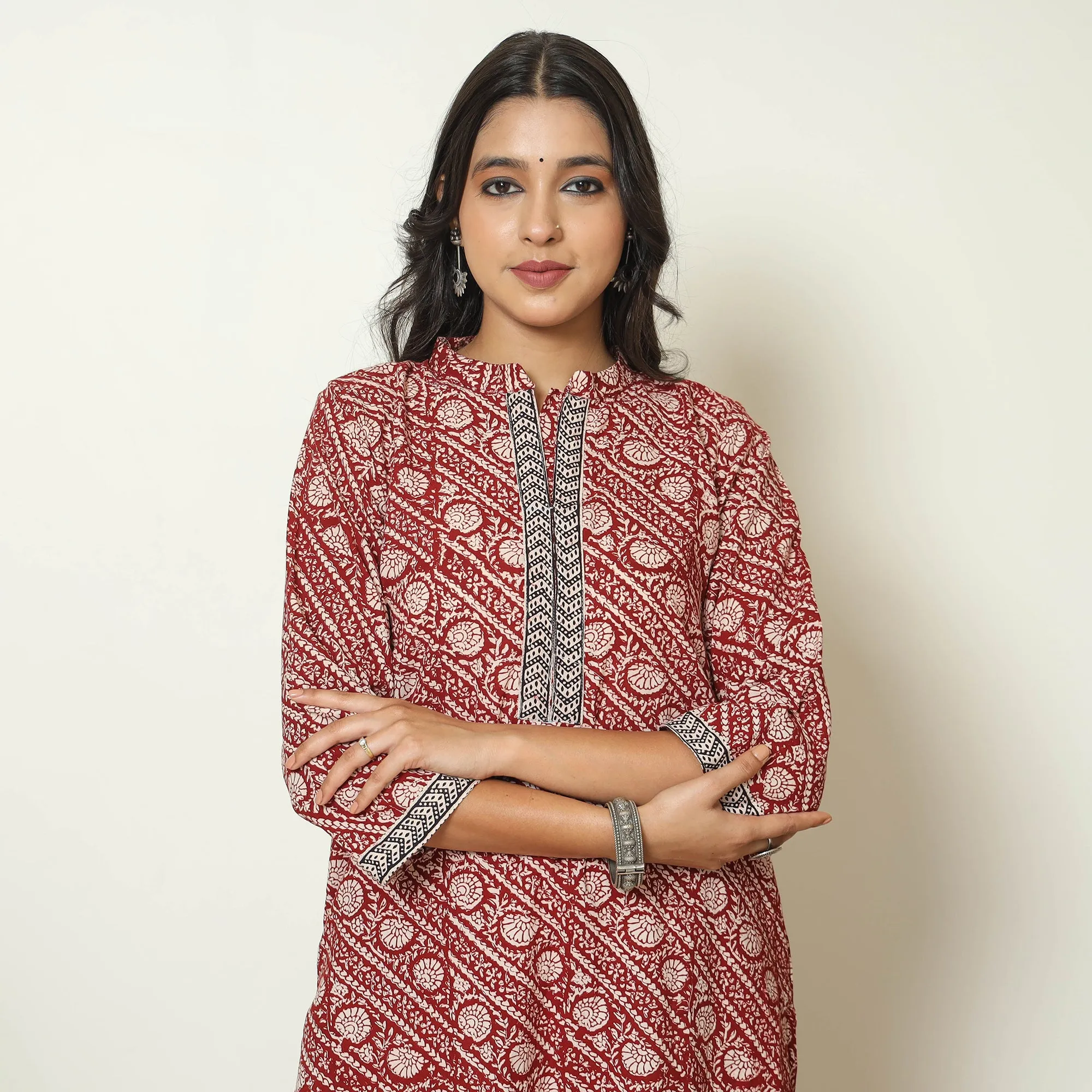 Red - Bagh Block Printed Cotton Kurta with Palazzo & Dupatta Set 14 sold by Itokri product image thumbnail 4