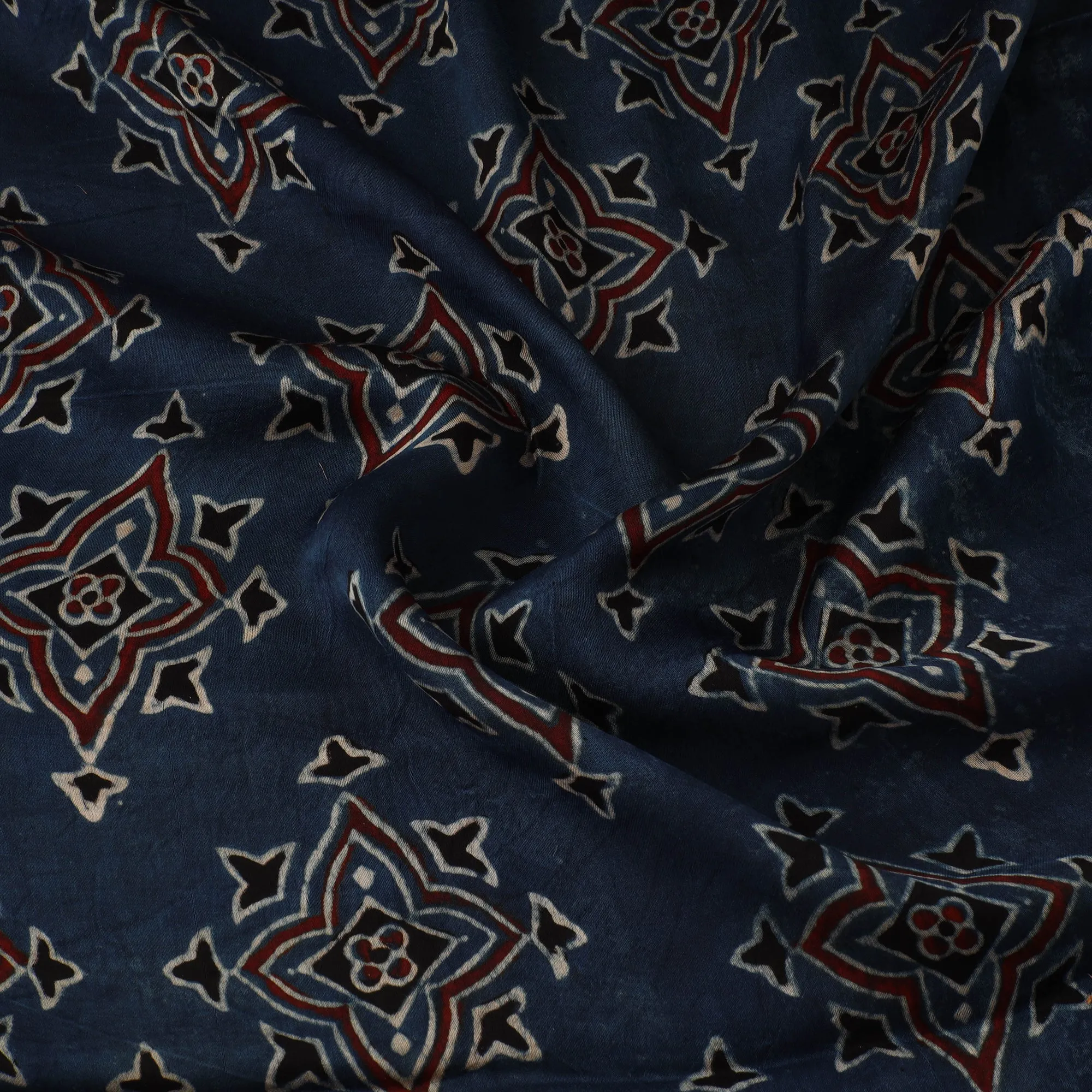 Blue - Ajrakh Hand Block Print Natural Dyed Modal Silk Fabric 48 sold by Itokri product image thumbnail 3