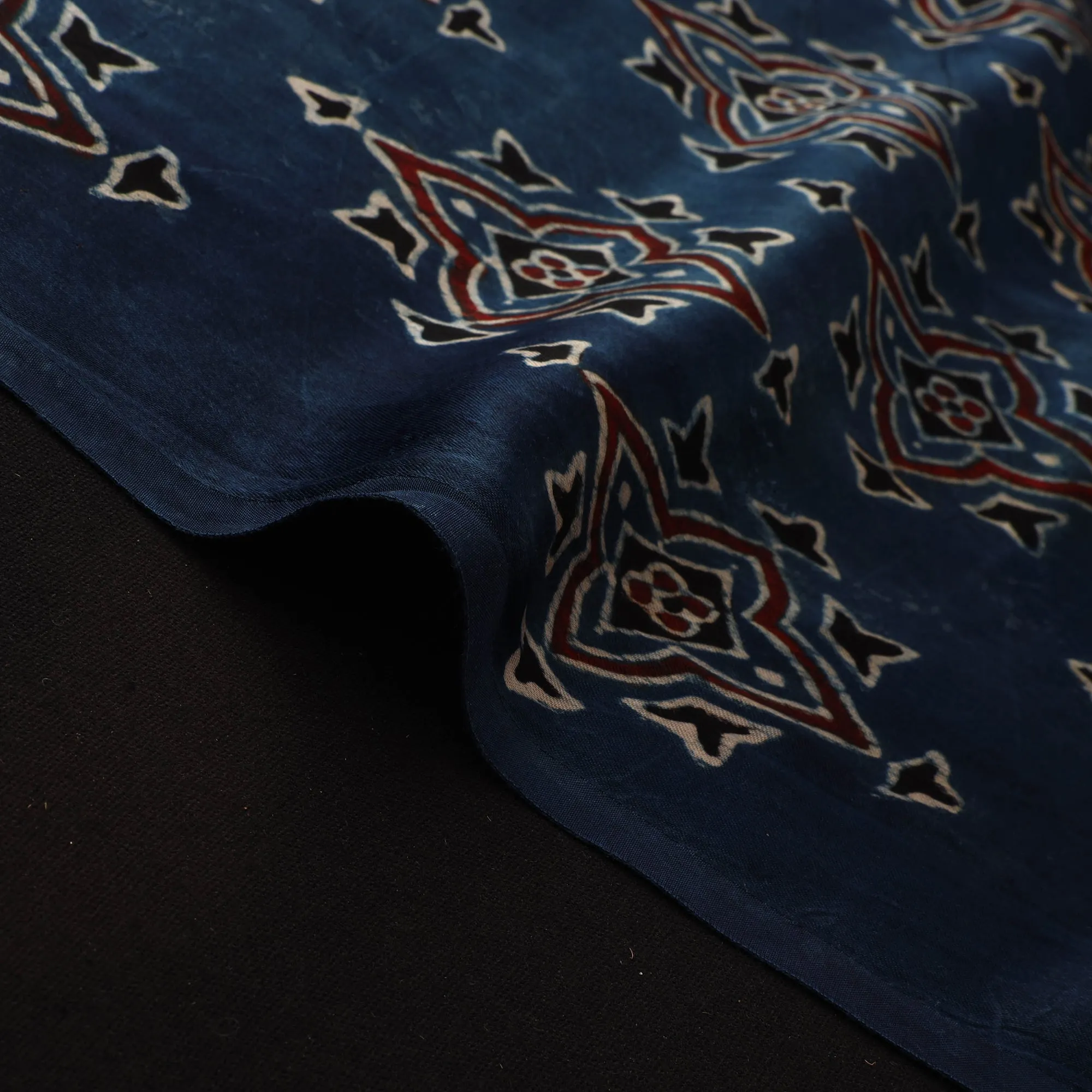 Blue - Ajrakh Hand Block Print Natural Dyed Modal Silk Fabric 48 sold by Itokri product image thumbnail 4
