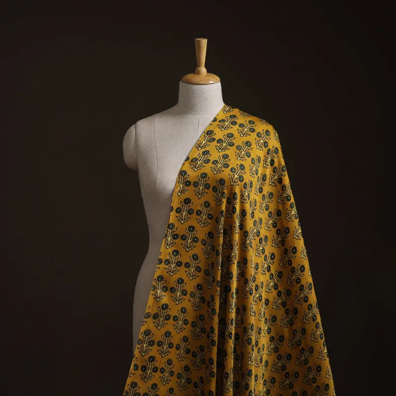 Yellow - Ajrakh Hand Block Print Natural Dyed Modal Silk Fabric 34 made by Itokri