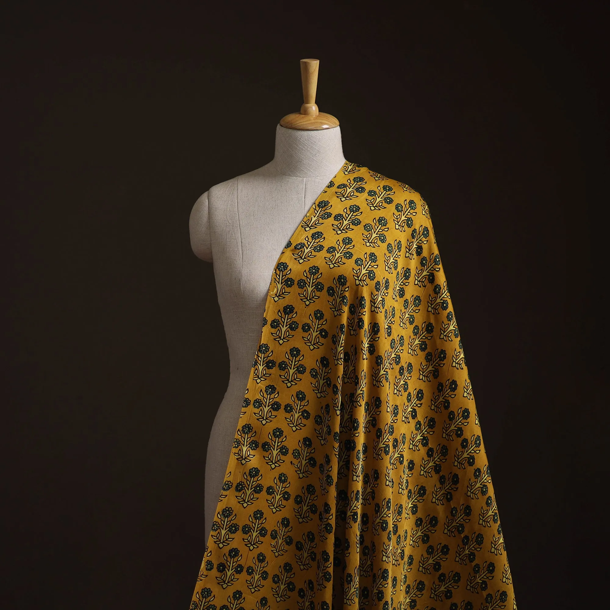 Yellow - Ajrakh Hand Block Print Natural Dyed Modal Silk Fabric 34 sold by Itokri