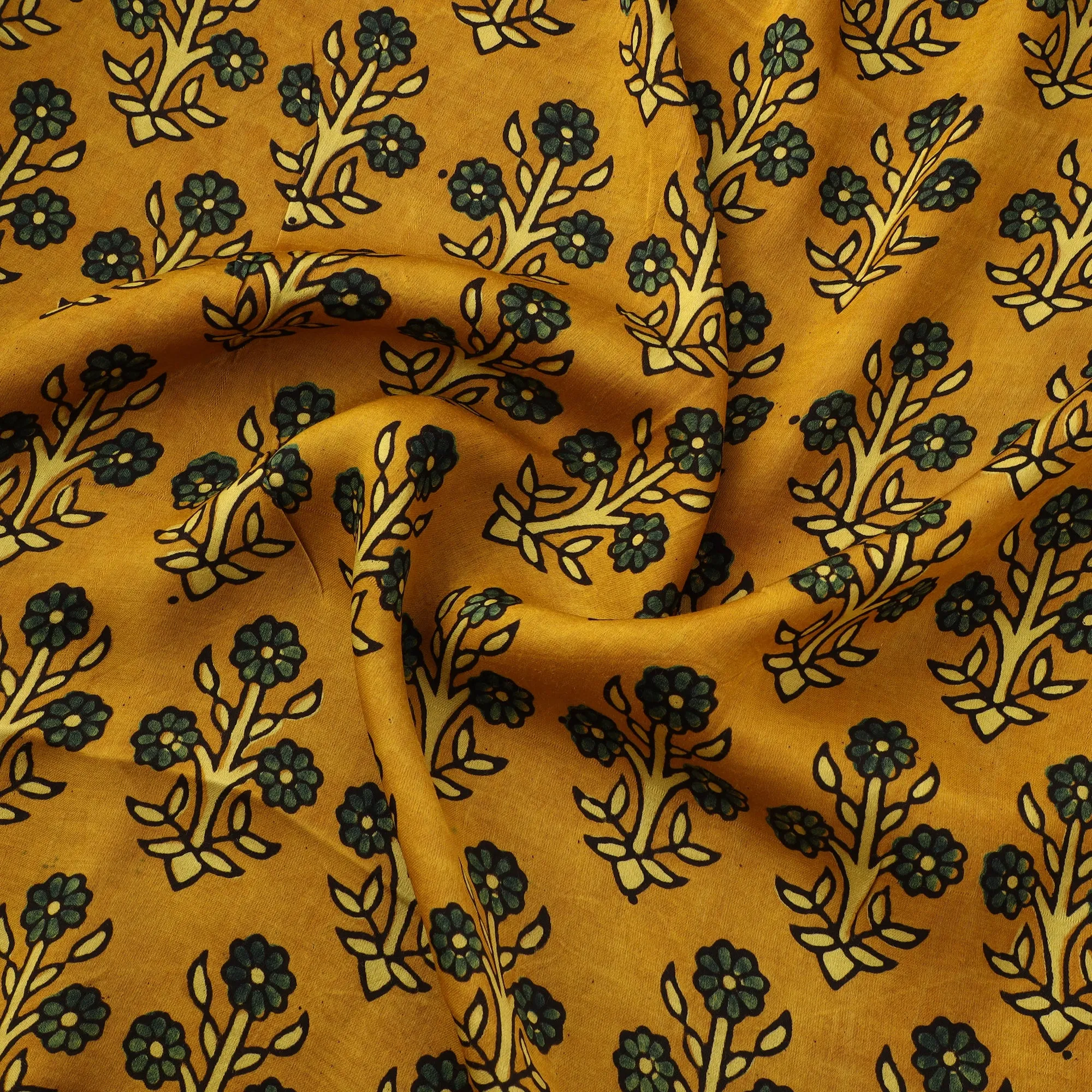 Yellow - Ajrakh Hand Block Print Natural Dyed Modal Silk Fabric 34 sold by Itokri product image thumbnail 3