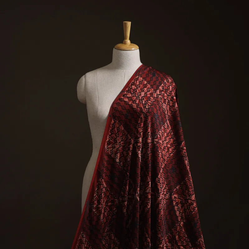 Red - Ajrakh Hand Block Print Natural Dyed Modal Silk Fabric 28 made by Itokri