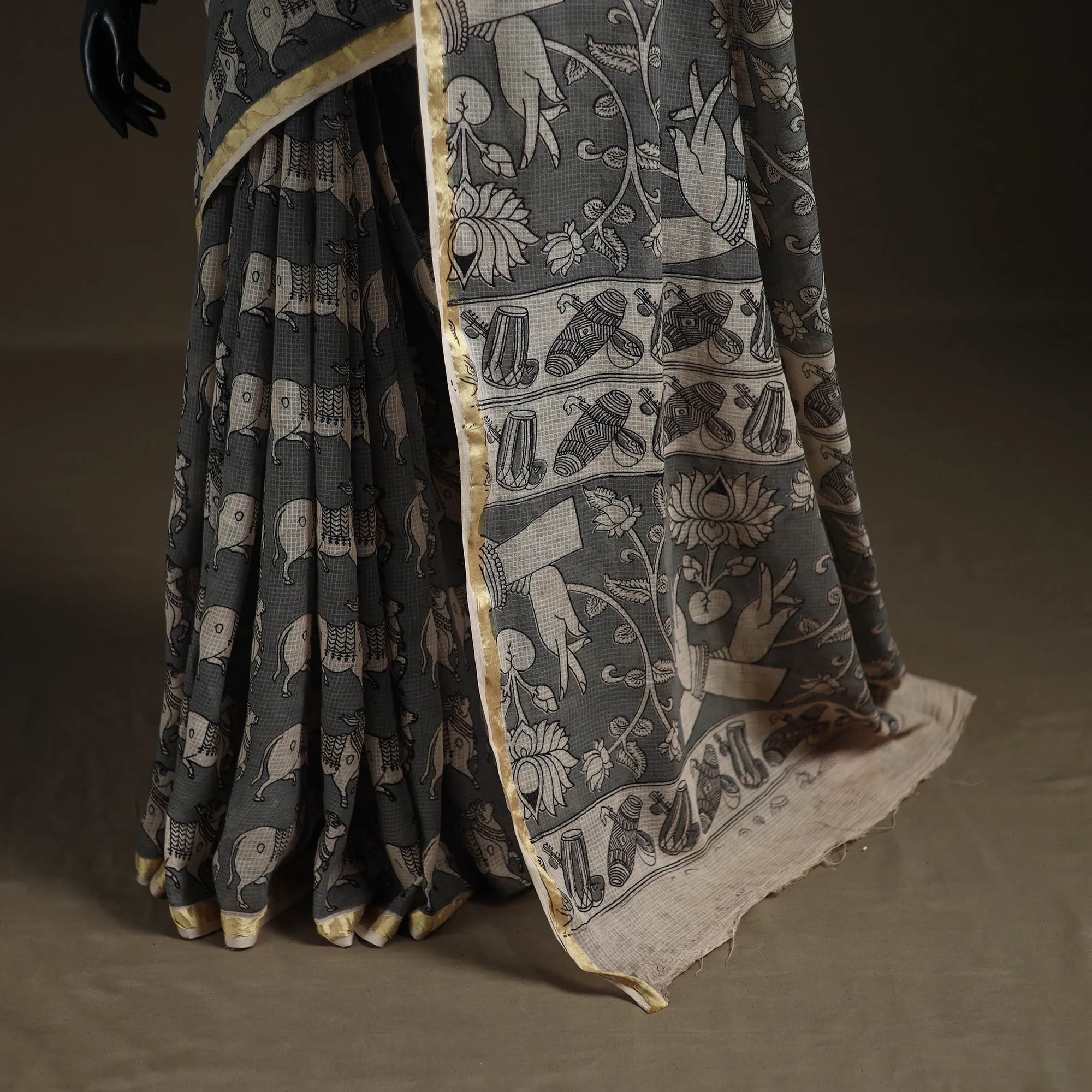 Kalamkari Printed Kota Doria Cotton Saree 22 sold by Itokri product image thumbnail 4