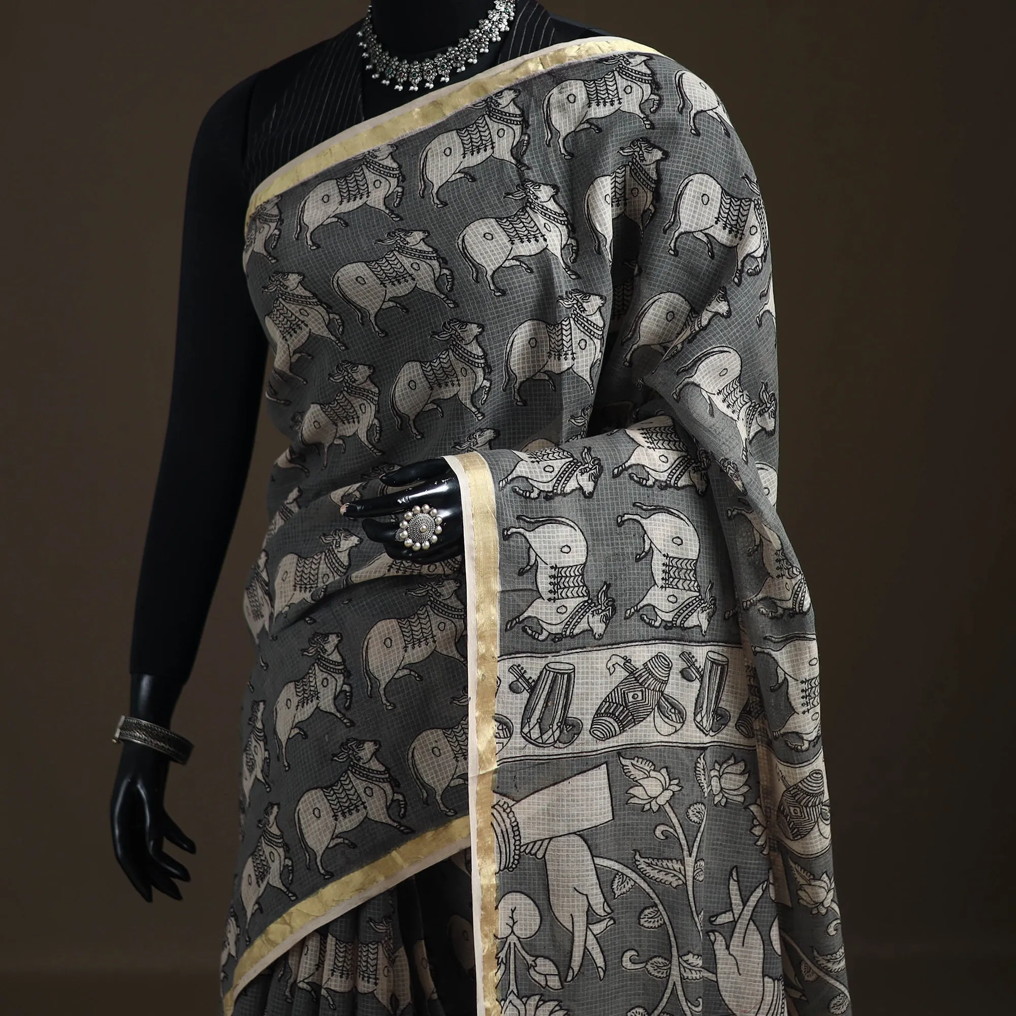Kalamkari Printed Kota Doria Cotton Saree 22 sold by Itokri product image thumbnail 2