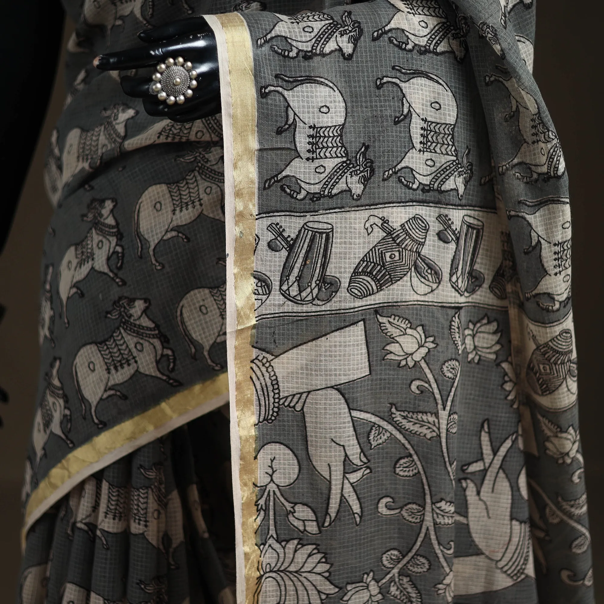 Kalamkari Printed Kota Doria Cotton Saree 22 sold by Itokri product image thumbnail 3