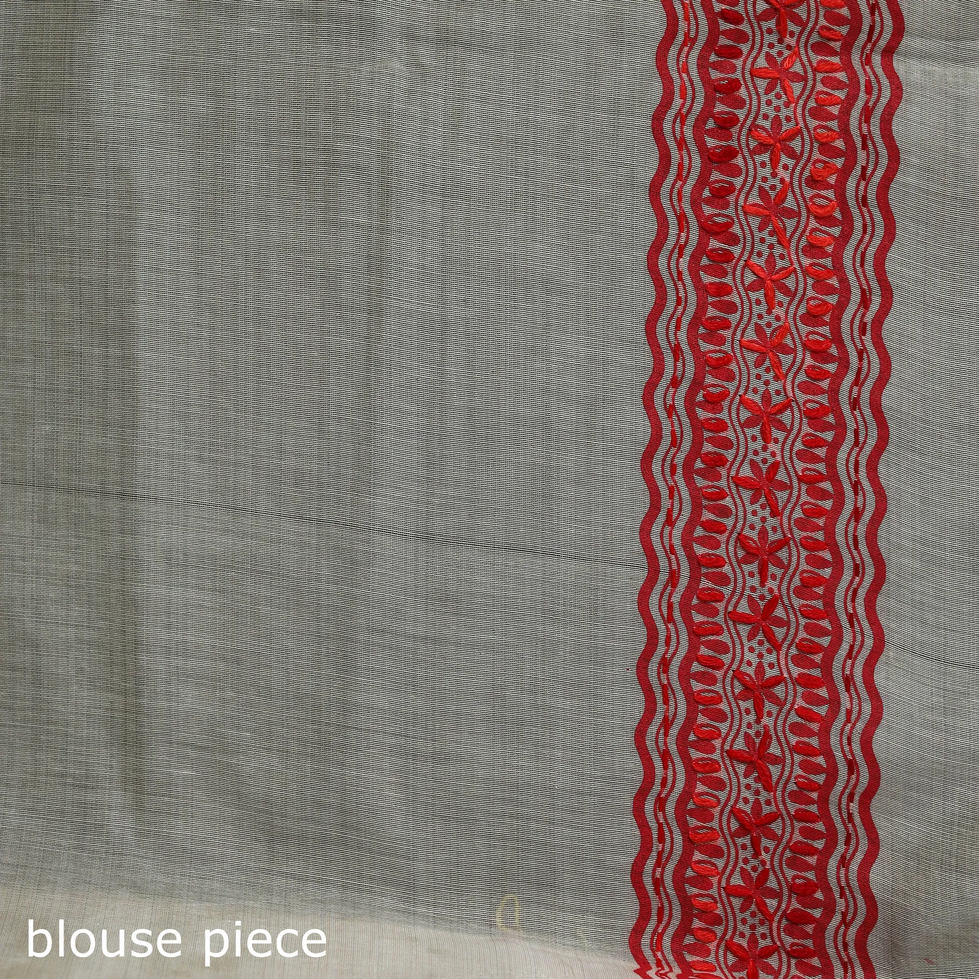 Beige - Bengal Kantha Hand Embroidery Silk Cotton Chapa Work Saree 83 sold by Itokri product image thumbnail 5