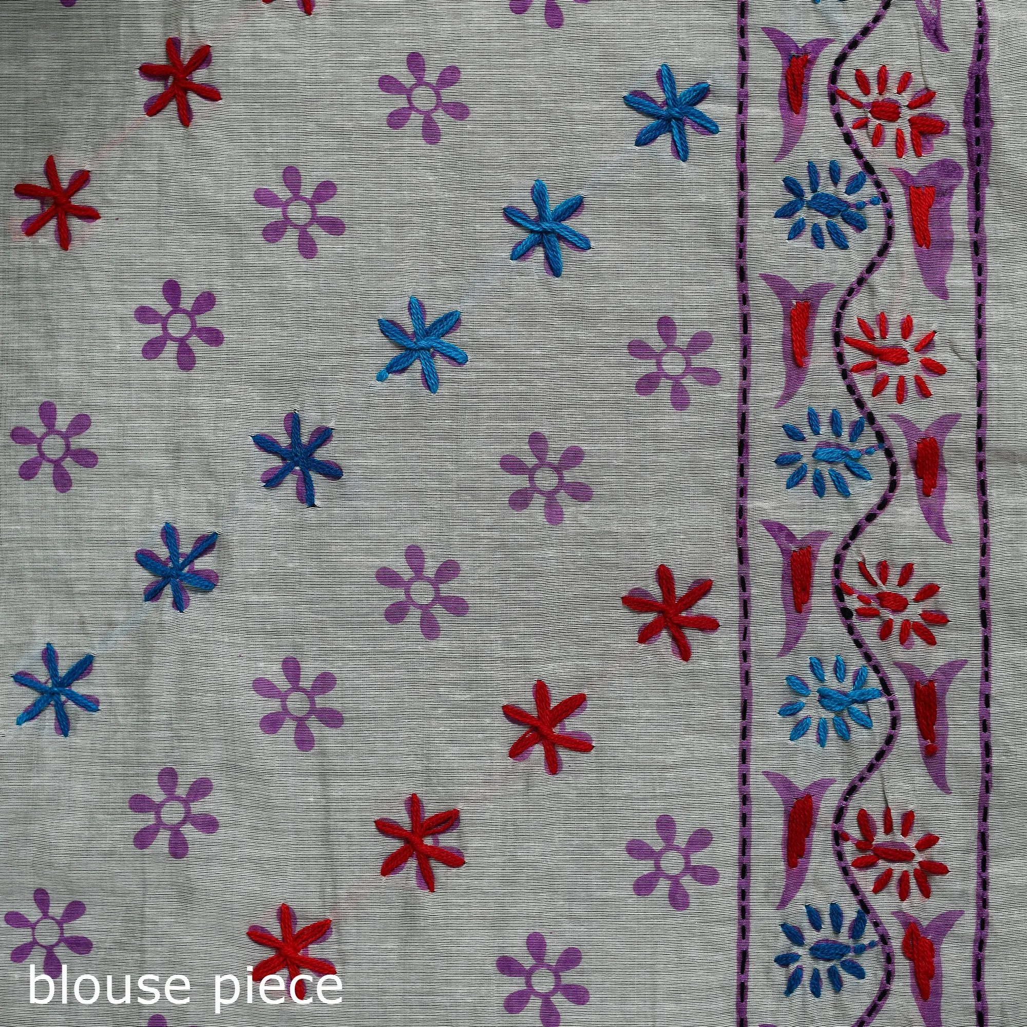 White - Bengal Kantha Hand Embroidery Silk Cotton Chapa Work Saree 71 sold by Itokri product image thumbnail 5