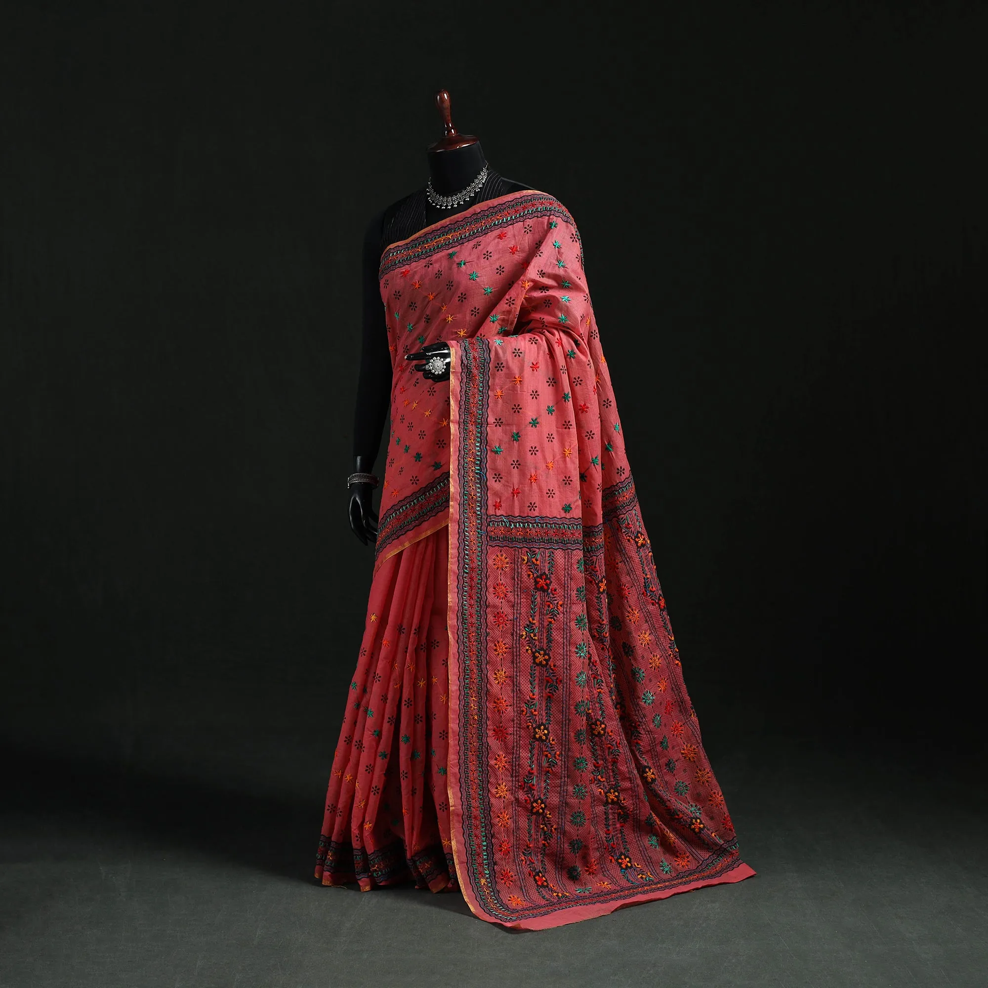 Bengal Kantha Hand Embroidery Silk Cotton Chapa Work Saree 61 sold by Itokri