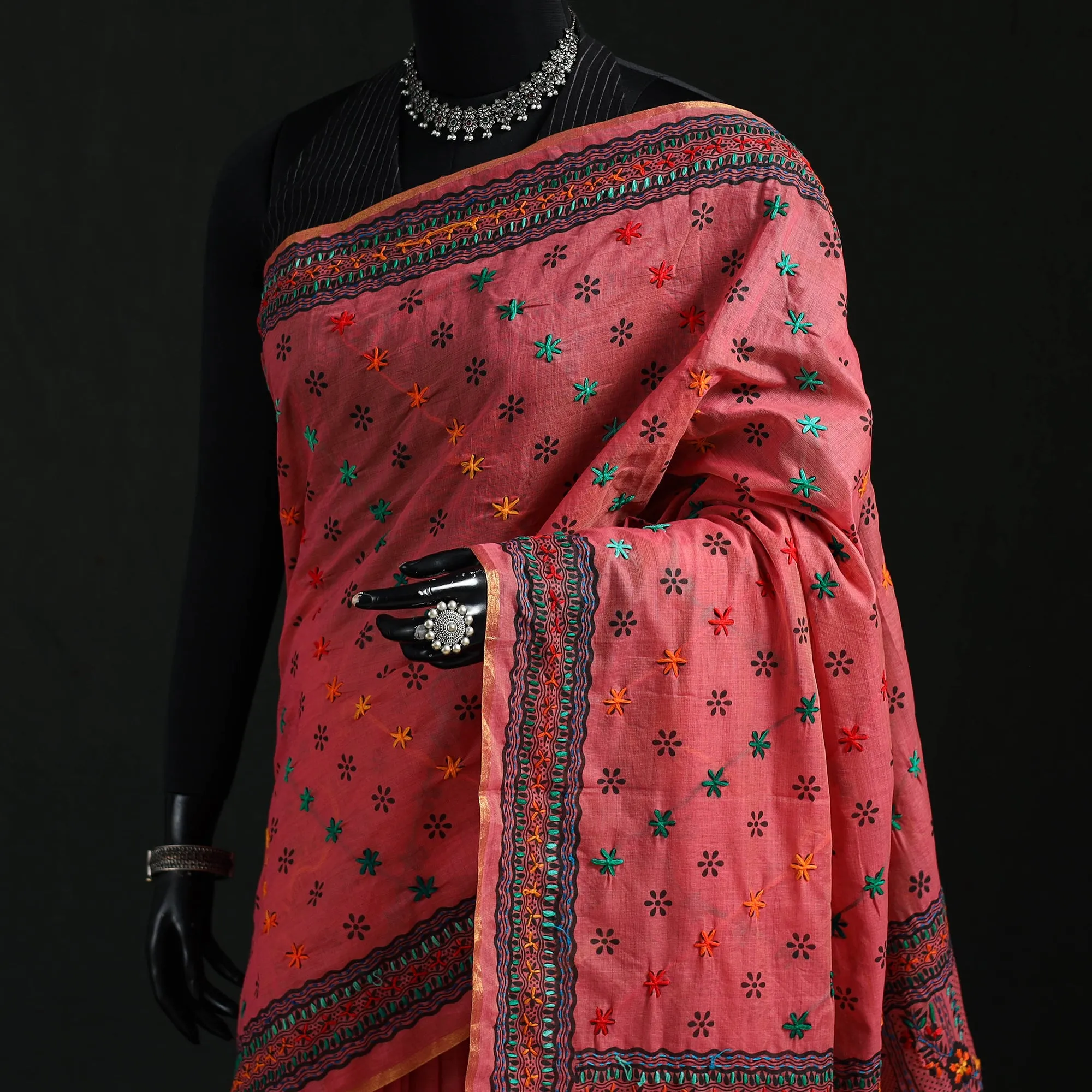 Bengal Kantha Hand Embroidery Silk Cotton Chapa Work Saree 61 sold by Itokri product image thumbnail 2