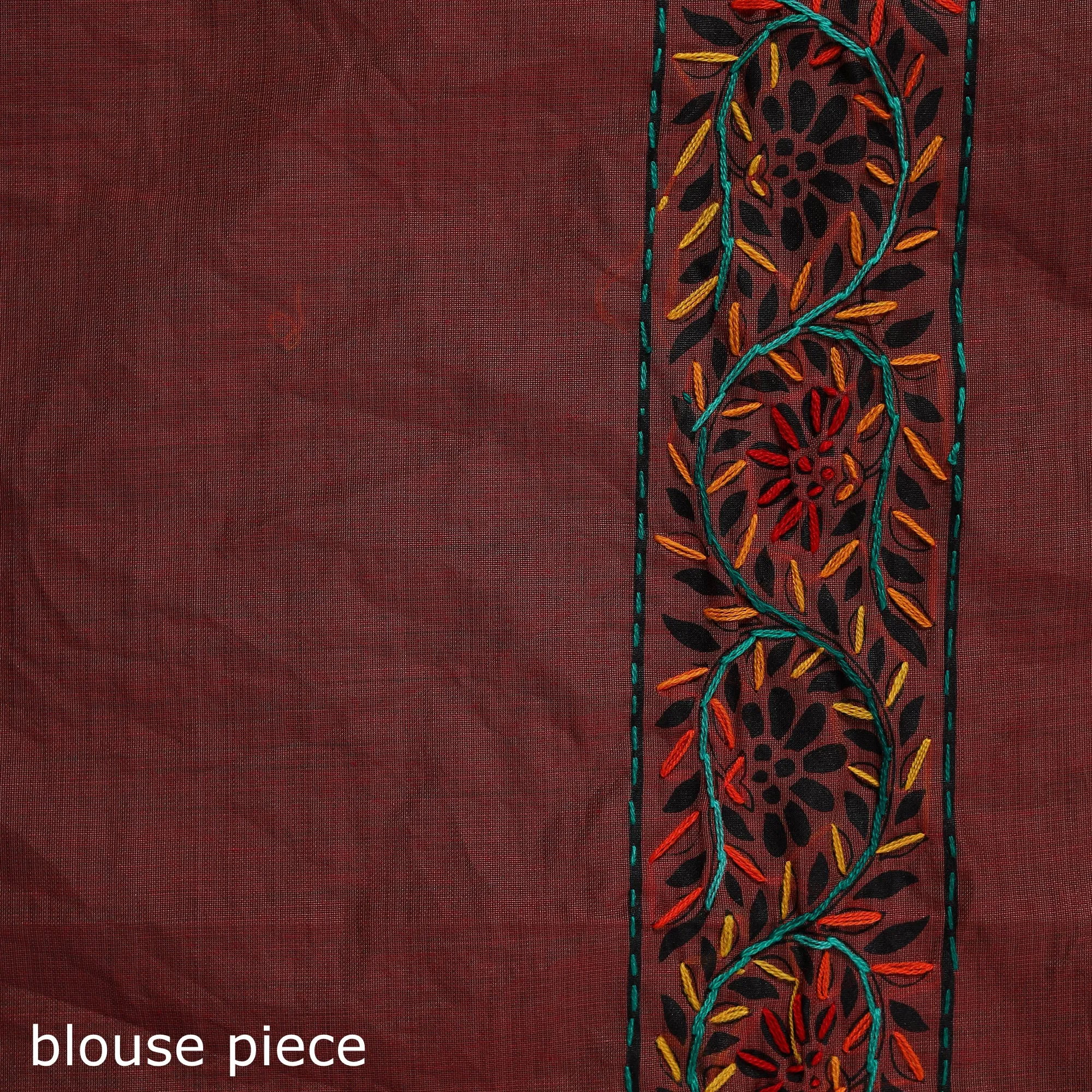 Maroon - Bengal Kantha Hand Embroidery Silk Cotton Chapa Work Saree 53 sold by Itokri product image thumbnail 5