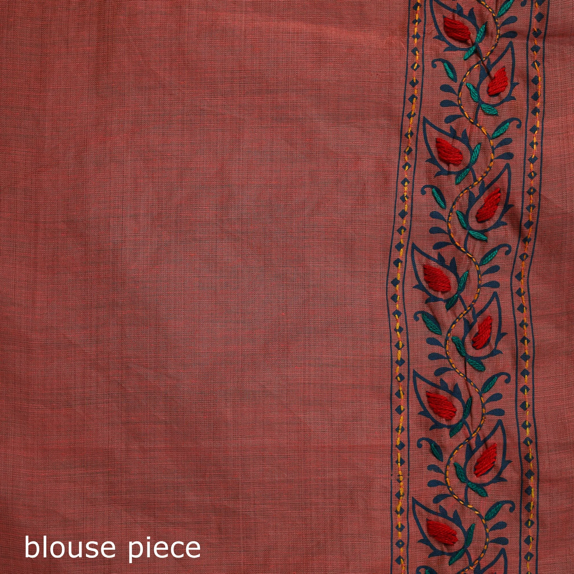 Peach - Bengal Kantha Hand Embroidery Silk Cotton Chapa Work Saree 42 sold by Itokri product image thumbnail 5