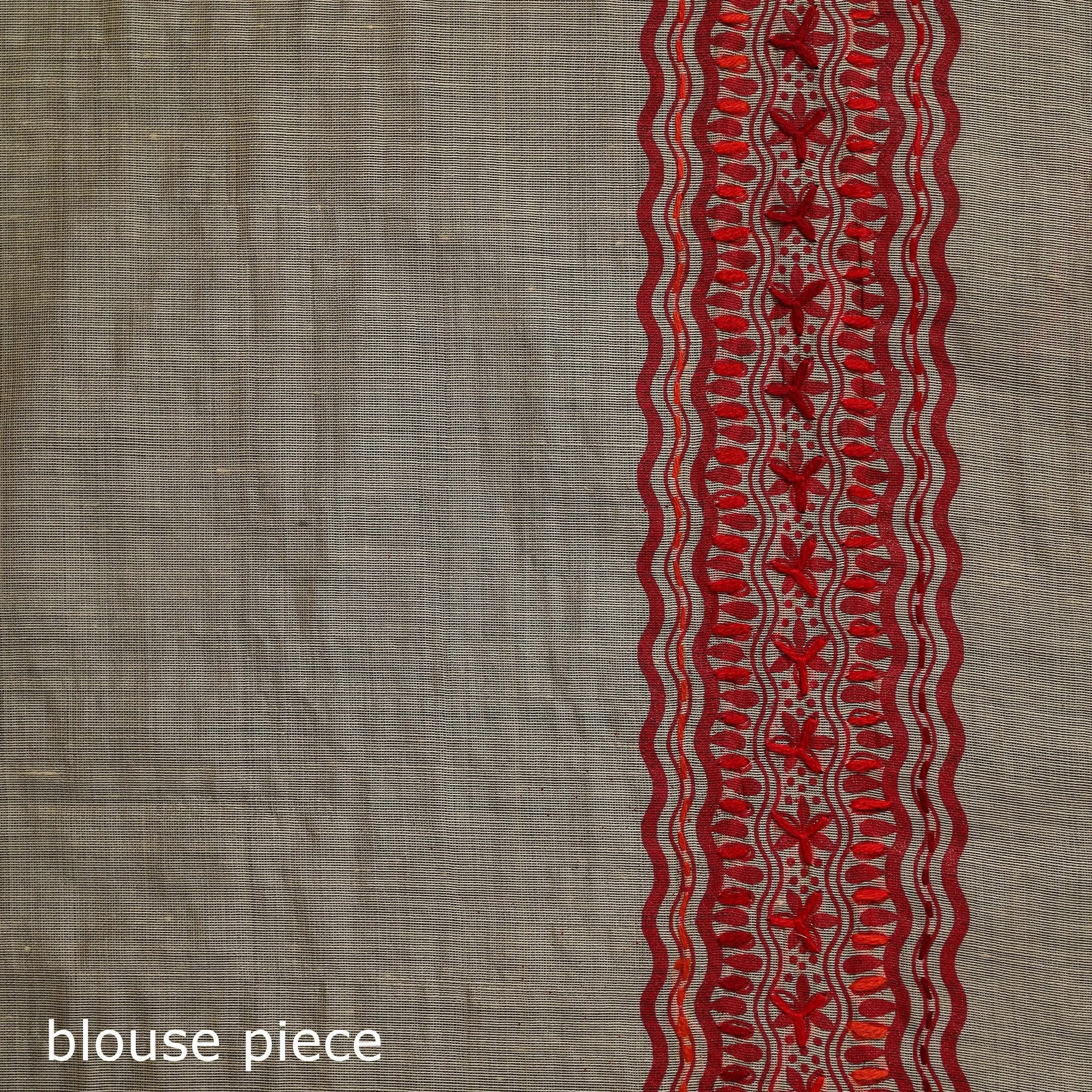 Beige - Bengal Kantha Hand Embroidery Silk Cotton Chapa Work Saree 09 sold by Itokri product image thumbnail 5